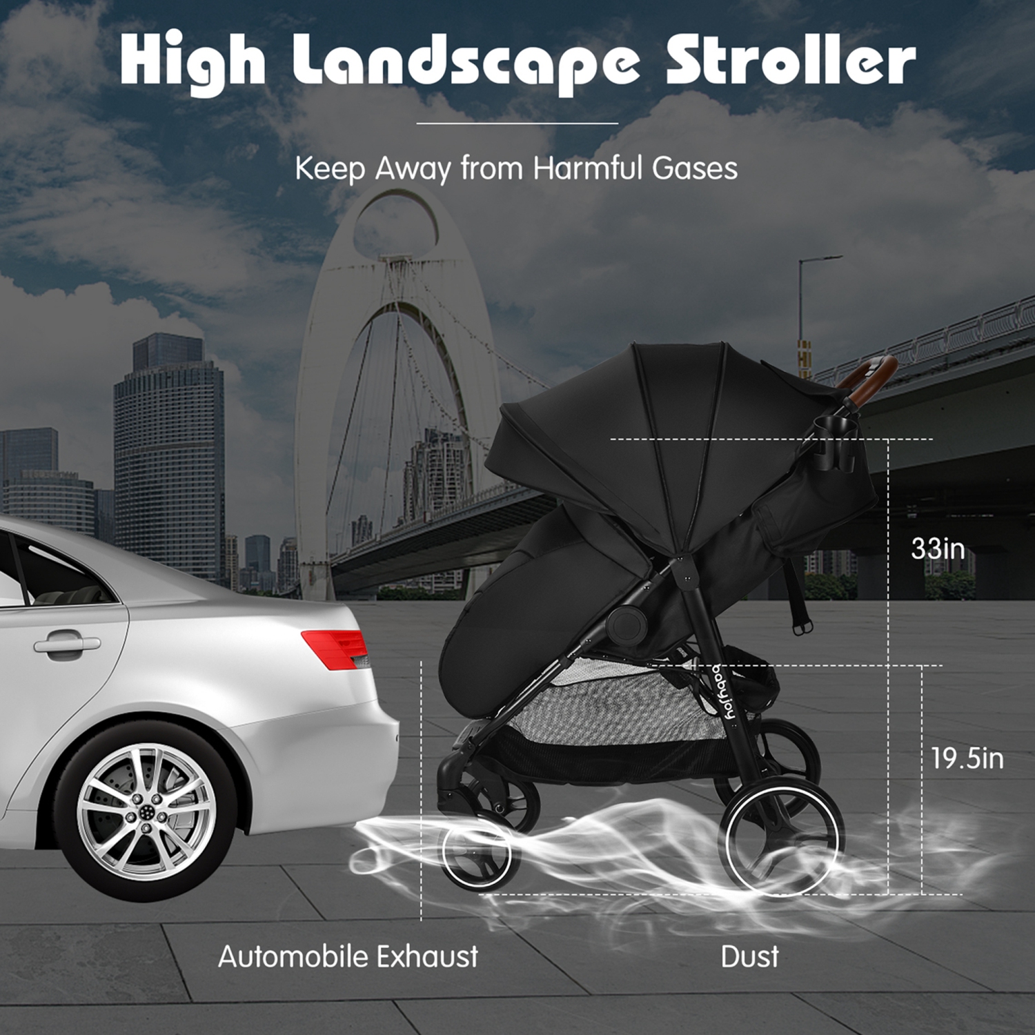 Costway High Landscape Baby Stroller Pushchair w/ Footmuff & Expandable Canopy
