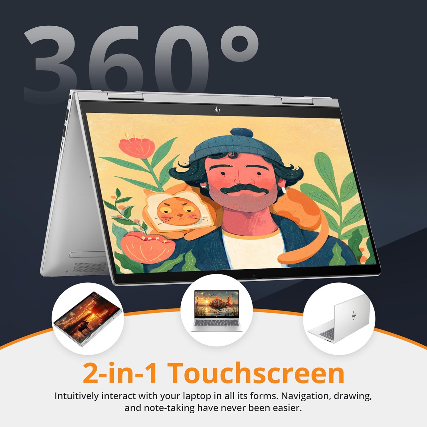 HP Envy x360 2-in-1 14" FHD Touchscreen Laptop, Intel 5 120U, 2.5TB Storage,8GB RAM, Backlit Keyboard, Wi-Fi 6E, Win 11 Pro, Silver