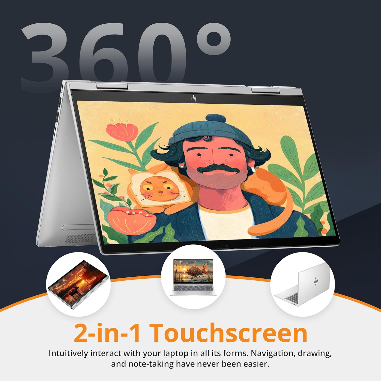 HP Envy x360 2-in-1 14" FHD Touchscreen Laptop, Intel 5 120U, 2.5TB Storage,8GB RAM, Intel Graphics, Backlit Keyboard, Win 11, Silver