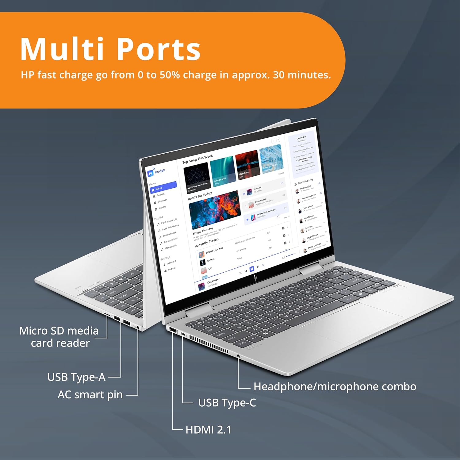 HP Envy x360 2-in-1 14" FHD Touchscreen Laptop, Intel 5 120U, 2.5TB Storage,8GB RAM, Intel Graphics, Backlit Keyboard, Win 11, Silver