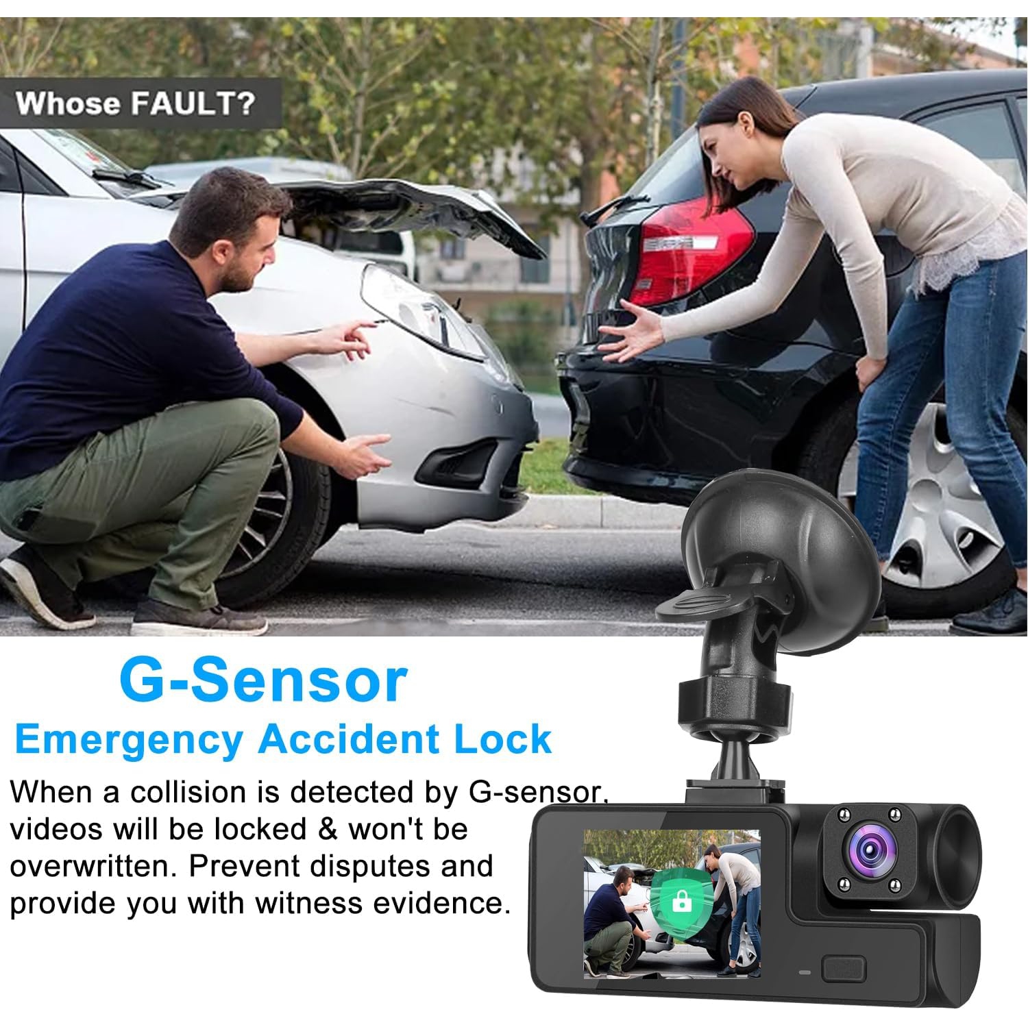 3 Channel Dash Camera for Car Front & Rear Inside Dashcam Car Video Recorder,170° Wide Angle Vehicle Cam,WDR,G-Sensor,Night Vision,Portable Car Dash