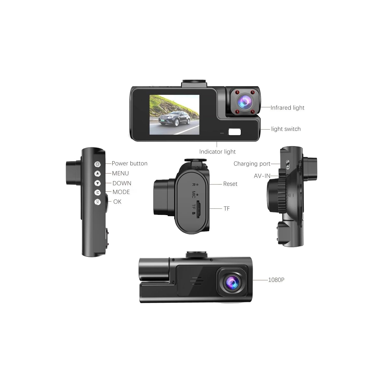 3 Channel Dash Camera for Car Front & Rear Inside Dashcam Car Video Recorder,170° Wide Angle Vehicle Cam,WDR,G-Sensor,Night Vision,Portable Car Dash
