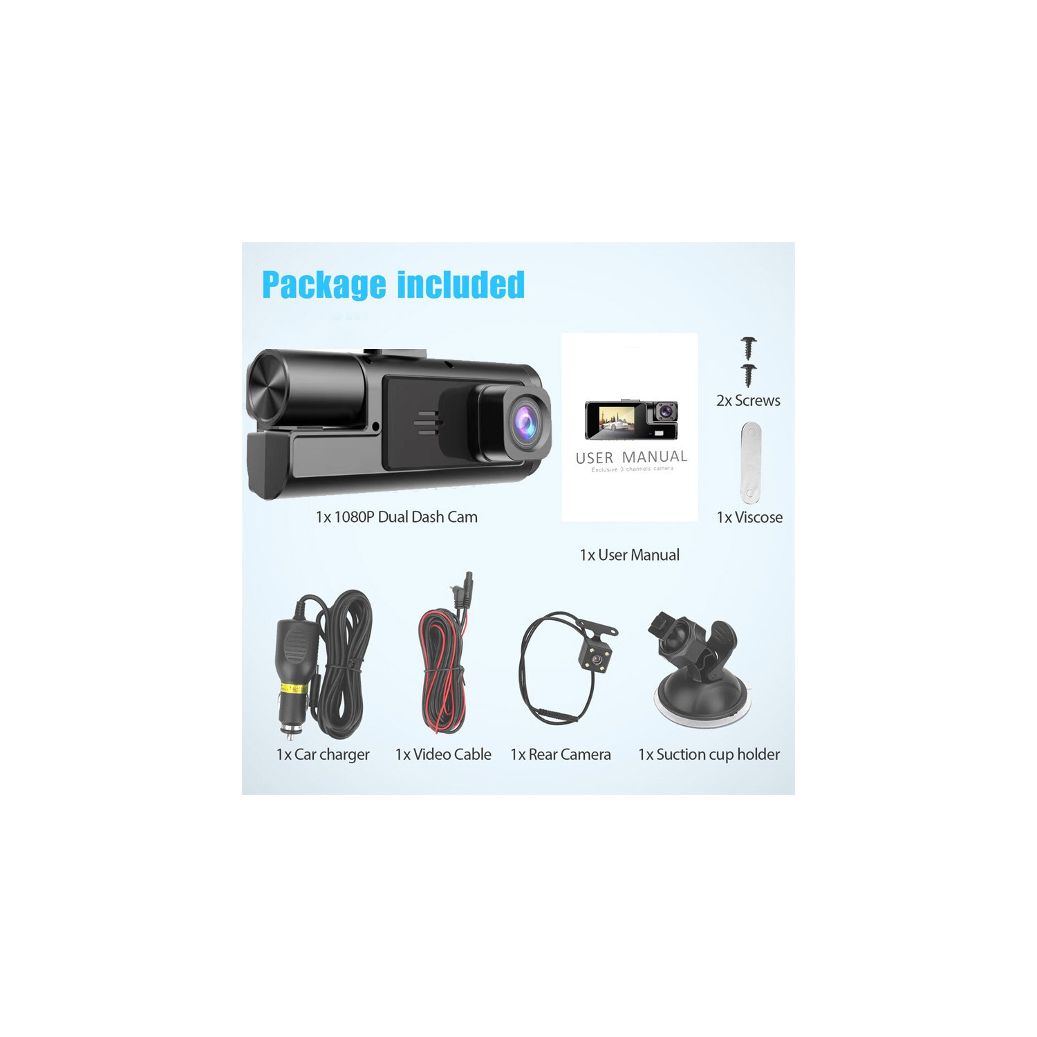 3 Channel Dash Camera for Car Front & Rear Inside Dashcam Car Video Recorder,170° Wide Angle Vehicle Cam,WDR,G-Sensor,Night Vision,Portable Car Dash