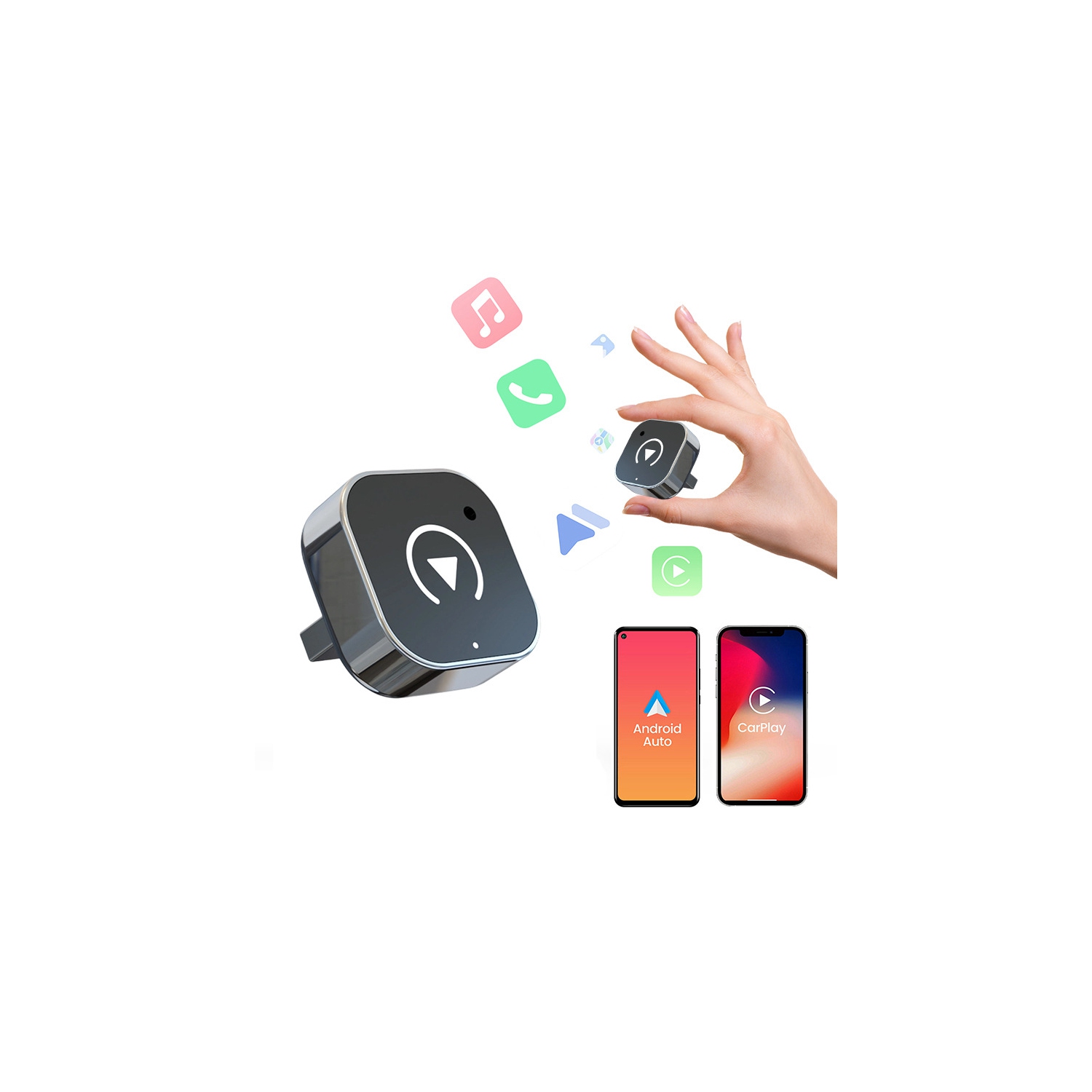 Adaptateur sans fil CarPlay et Android Auto 2-en-1; Clé CarPlay prête à l'emploi convertissant avec fil en sans fil; Connexion automatique rapide