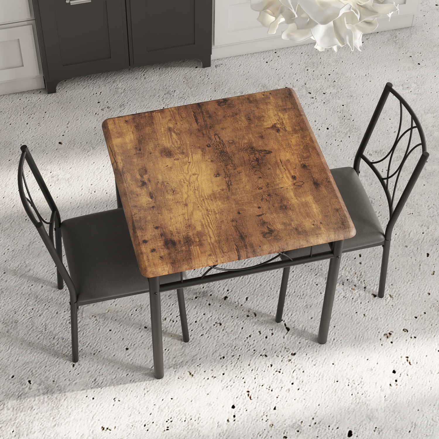 3-Piece Kitchen Table Set for 2 with 2 Upholstered Chairs for Small Rooms, Brown