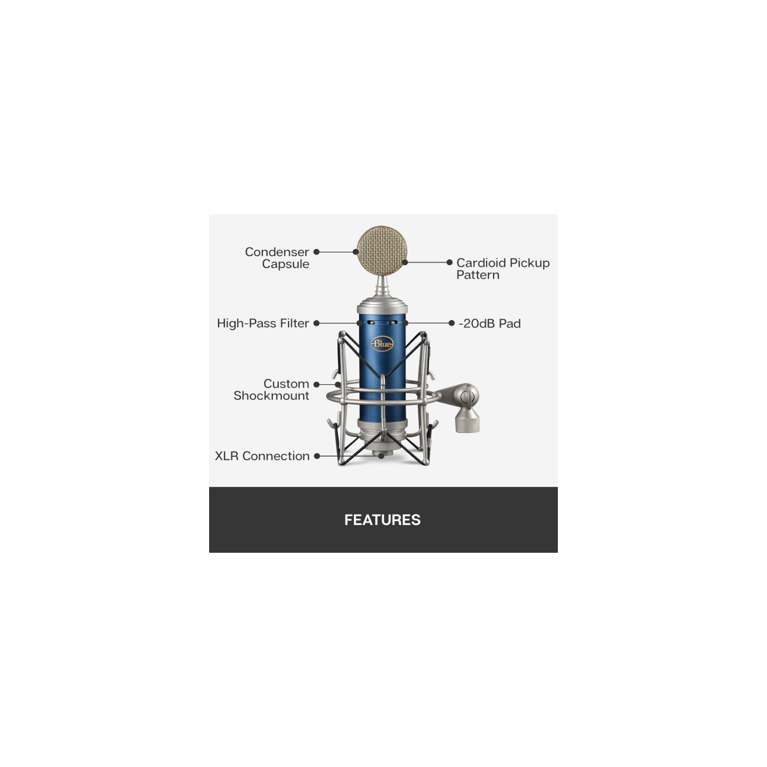 Refurbished - Logitech Blue Bluebird SL XLR Cardioid Condenser Microphone for Pro Recording, Streaming, Podcasting, Gaming, with Shockmount - Blue