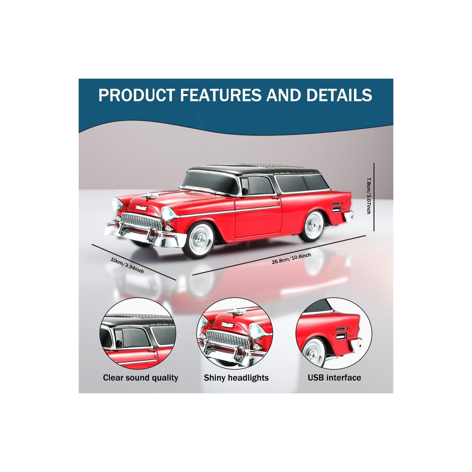 Sedan Bluetooth Speaker – HD Sound, FM Radio, TWS Stereo, LED Party Lights, USB/TF Playback, Hands‑Free Mic – Cool Portable Car Décor for Home,