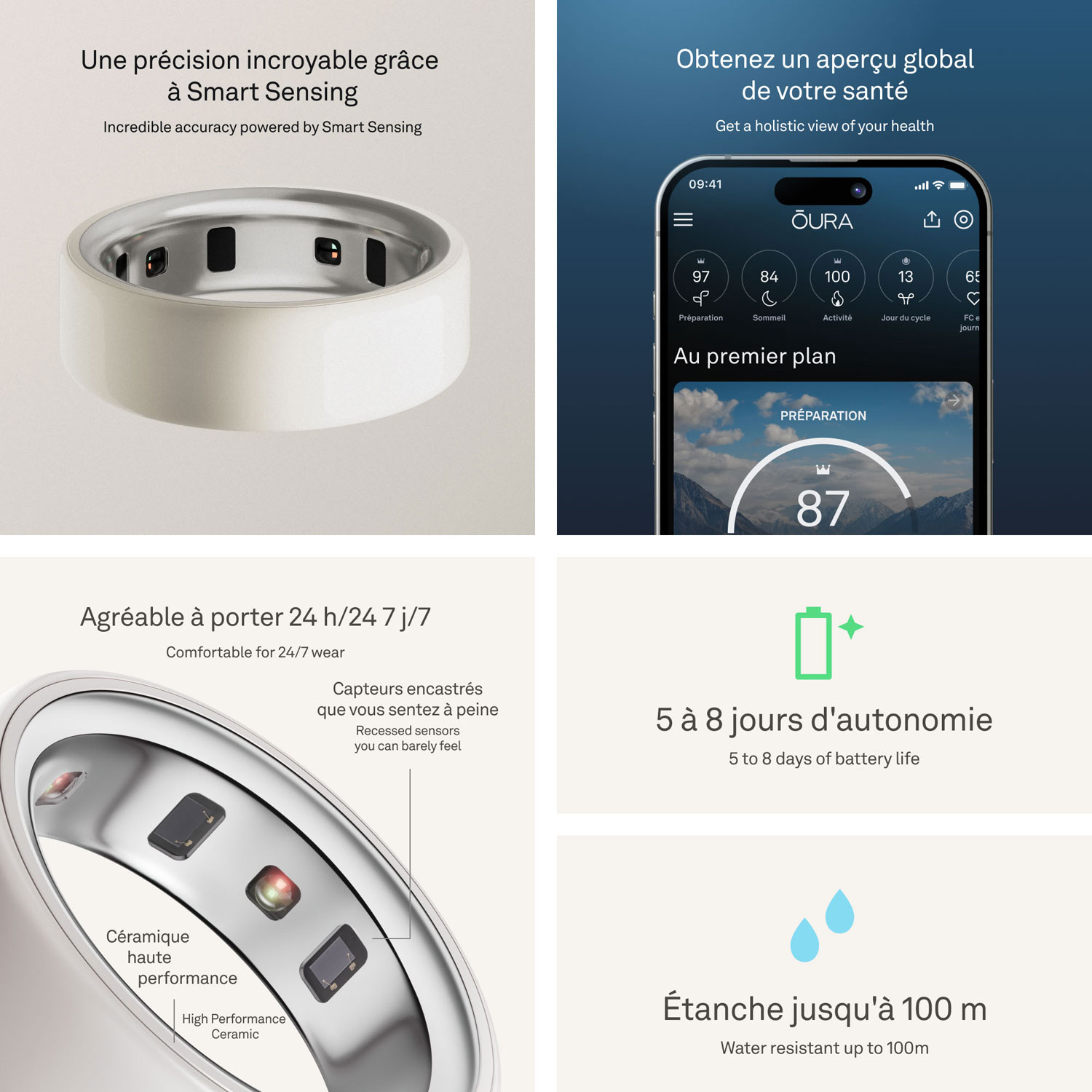 Anneau d'activité et de suivi du sommeil Oura Ring 4 en céramique - Nuage - Taille 10 - Partenariat exclusif de Best Buy