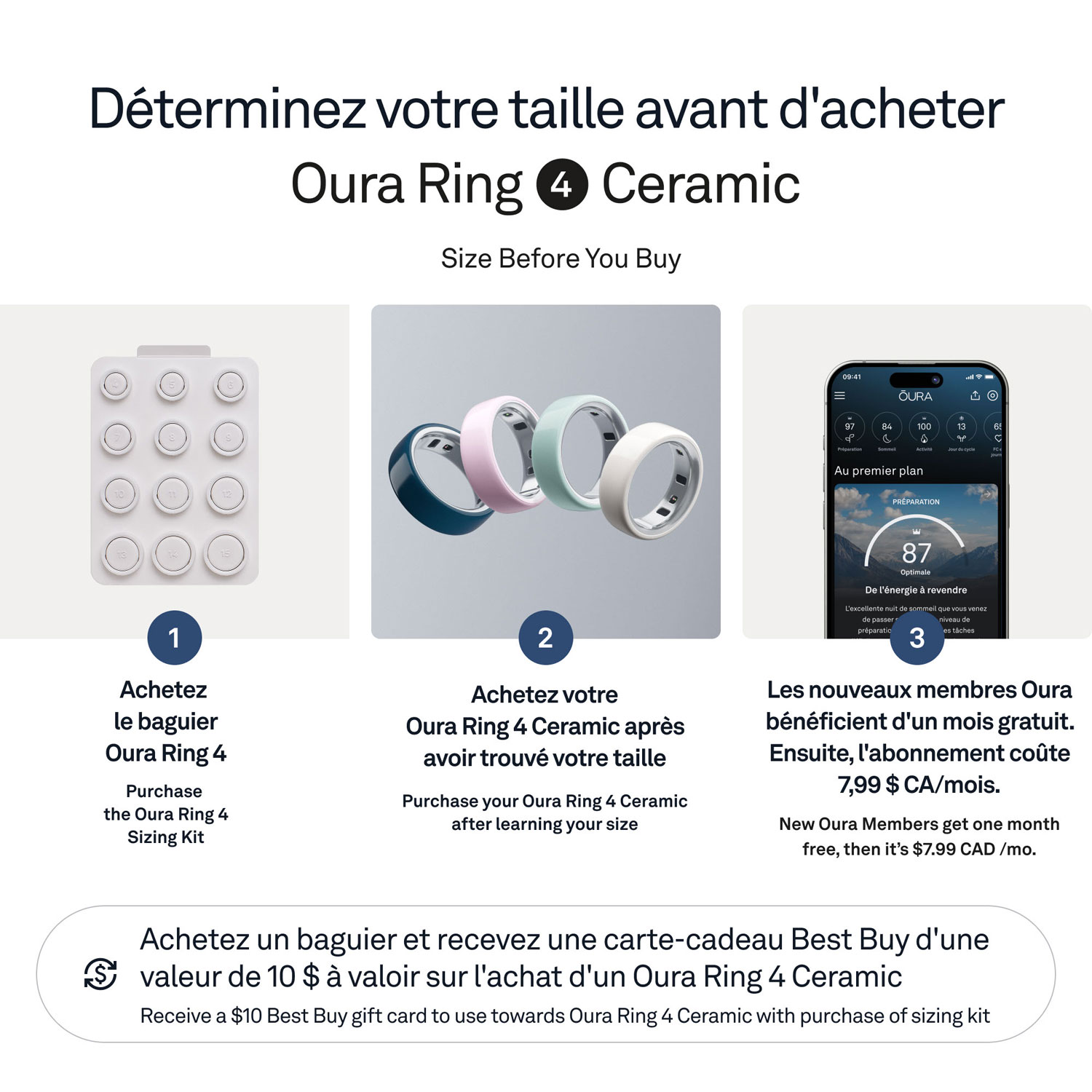 Anneau d'activité et de suivi du sommeil Oura Ring 4 en céramique - Nuage - Taille 11 - Partenariat exclusif de Best Buy
