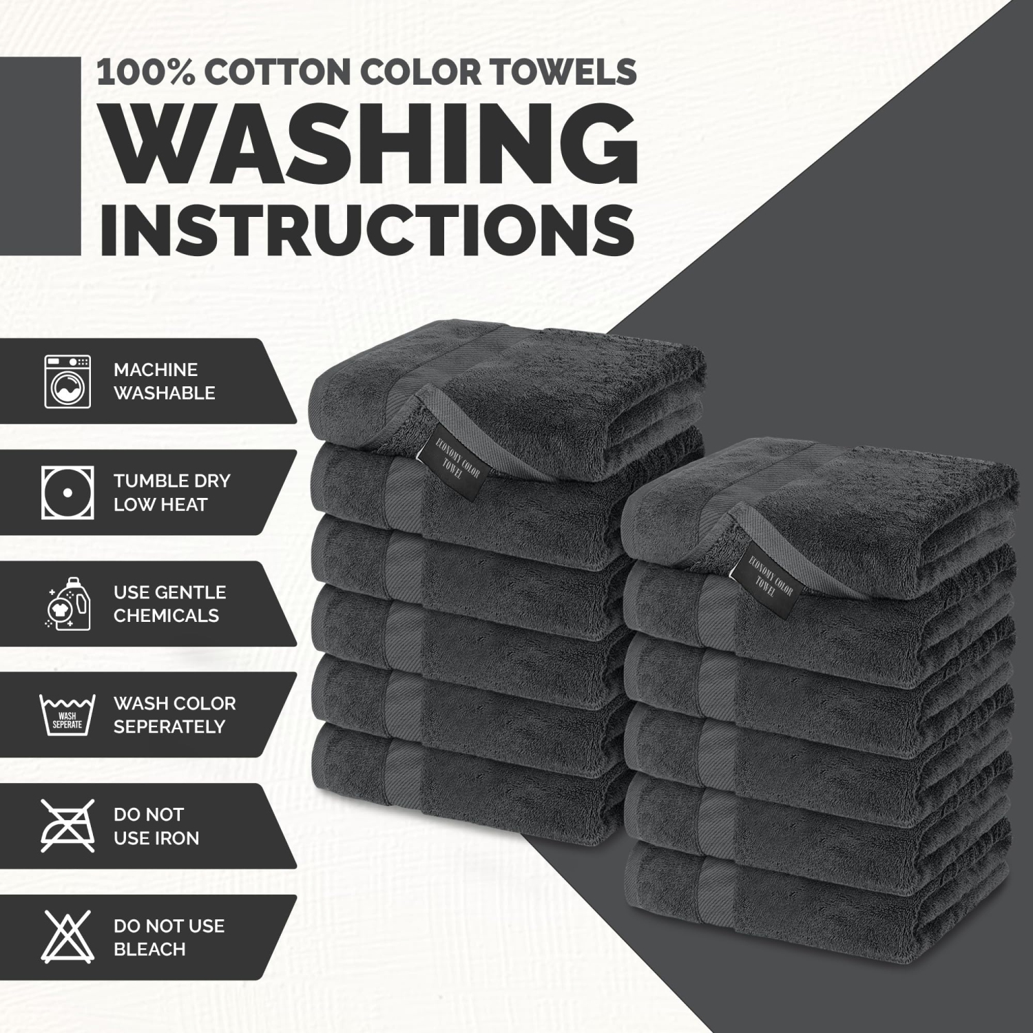 Canadian Linen Grey Washcloth Set 12”x12”, 12 Pack 100% Cotton Absorbent Quick Dry Economy Face Wash Cloths for Kitchen, Cleaning, Spa, Salon, Barber