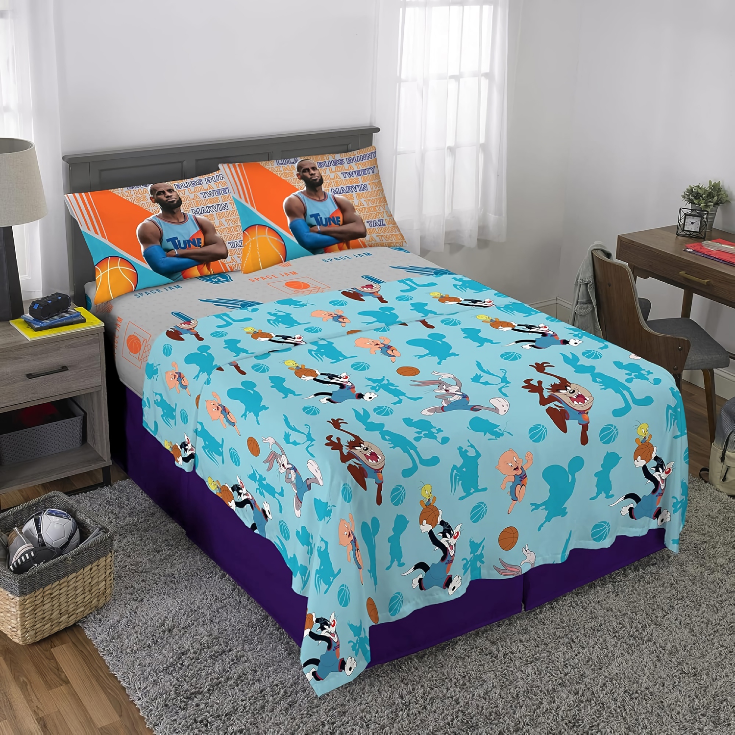 Ensemble de draps 4 pièces pour enfants, lit double, ensemble de draps en microfibre souple Cartoon avec drap-housse, drap plat, 2 taies d'oreiller