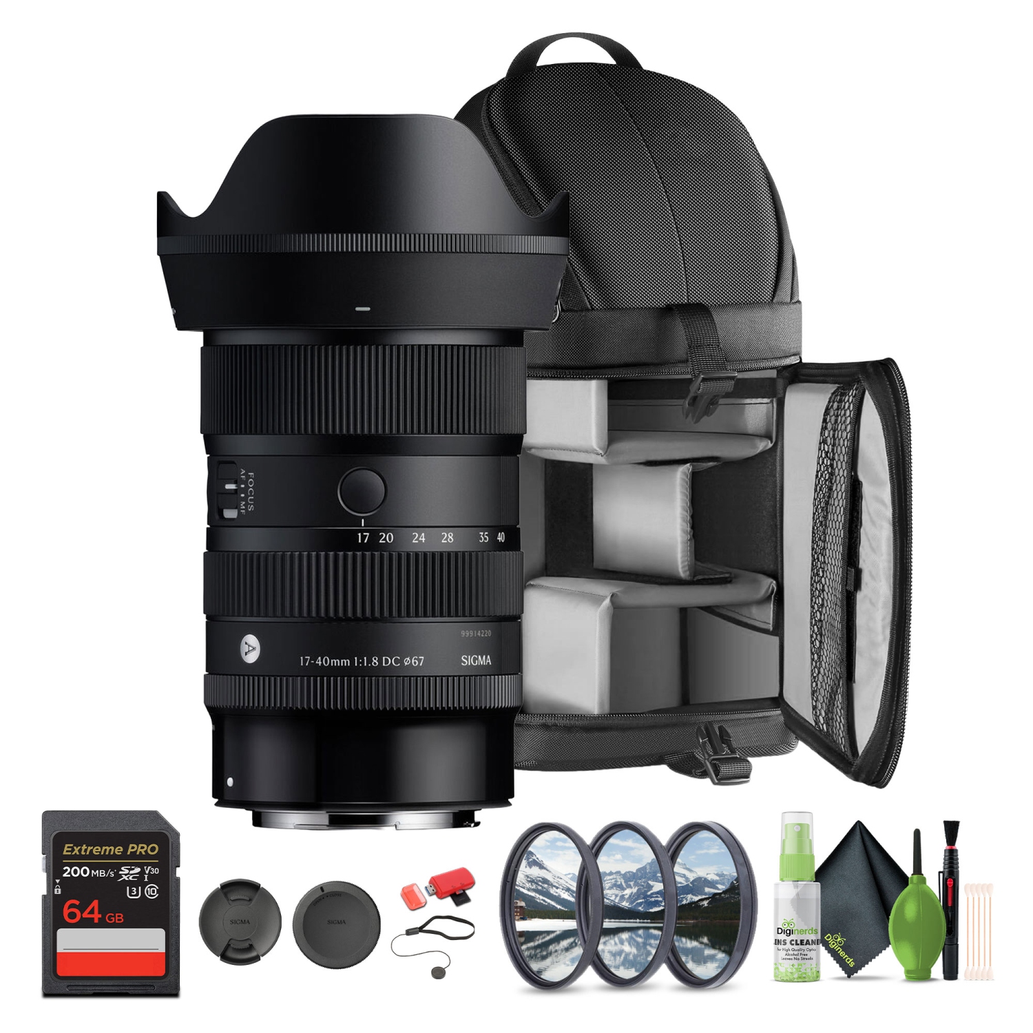 Sigma 17-40mm f/1.8 DC Art Lens with Backpack and Memory Card Bundle