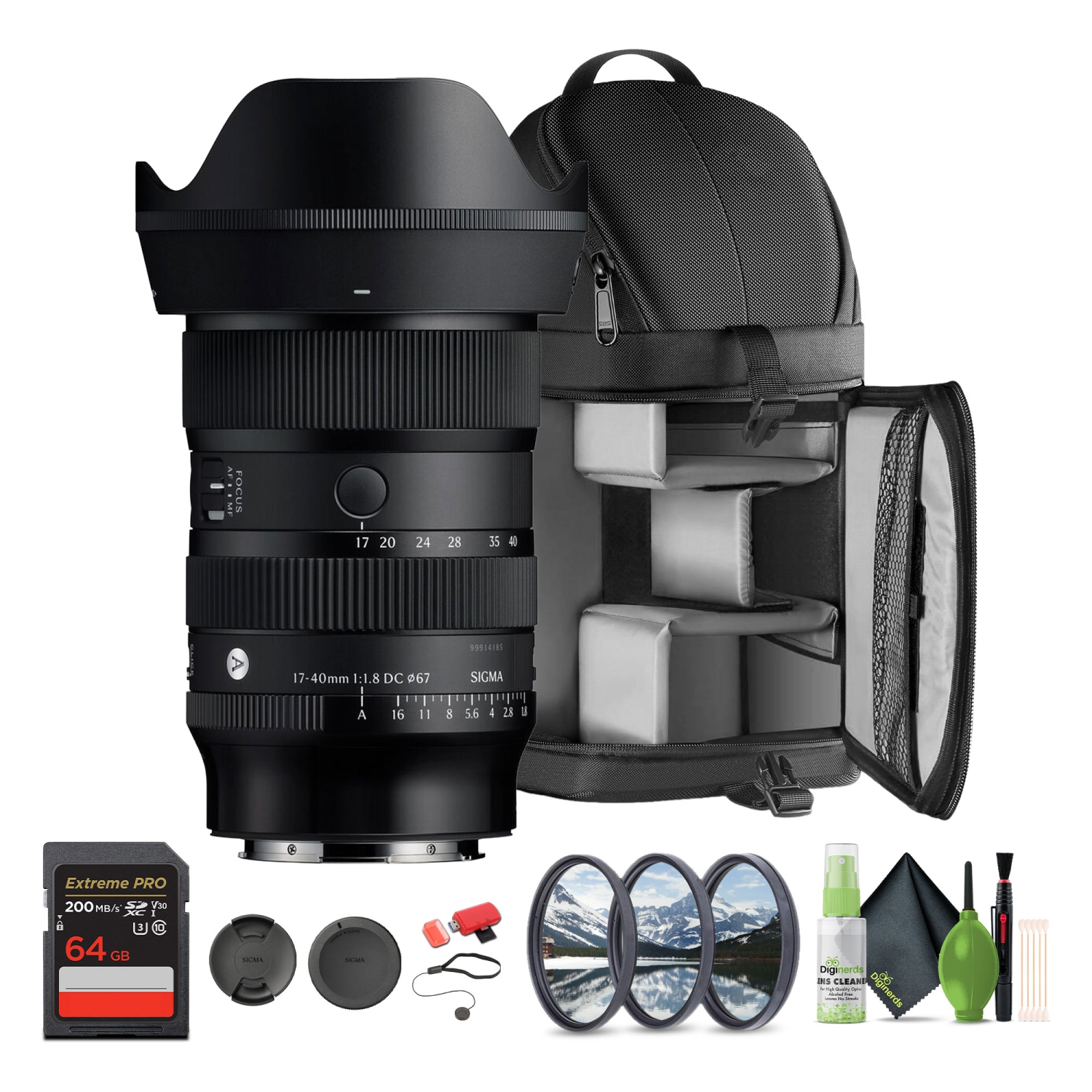 Sigma 17-40mm f/1.8 DC Art Lens with Backpack and Memory Card Bundle
