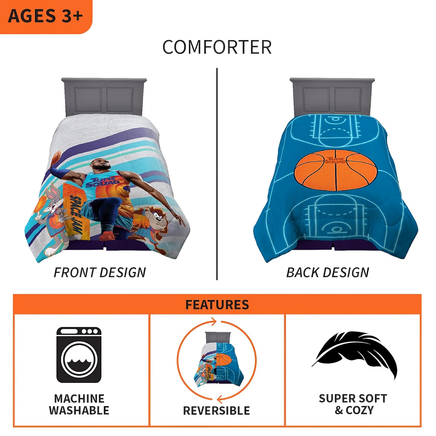 Kids Twin/Full Size Comforter, 72 x 86 inch Soft Microfiber Reversible Comforter for Twin, Full Size Bed