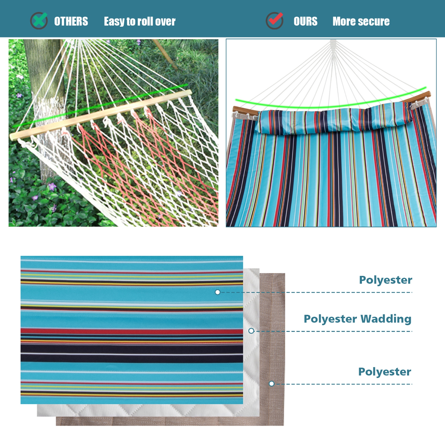 Hamac de Costway avec oreiller incurvé en bambou, chaîne d'écartement portative intérieure/extérieure