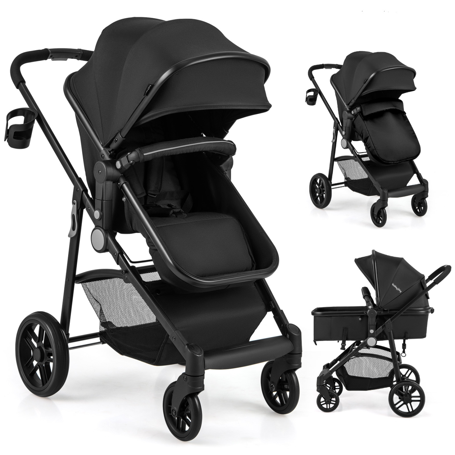 Poussette pliable 2-en-1 pour bébé voyage nouveau-né Buggy poussette poussette pour bébé gris/noir/café/rose de Babyjoy