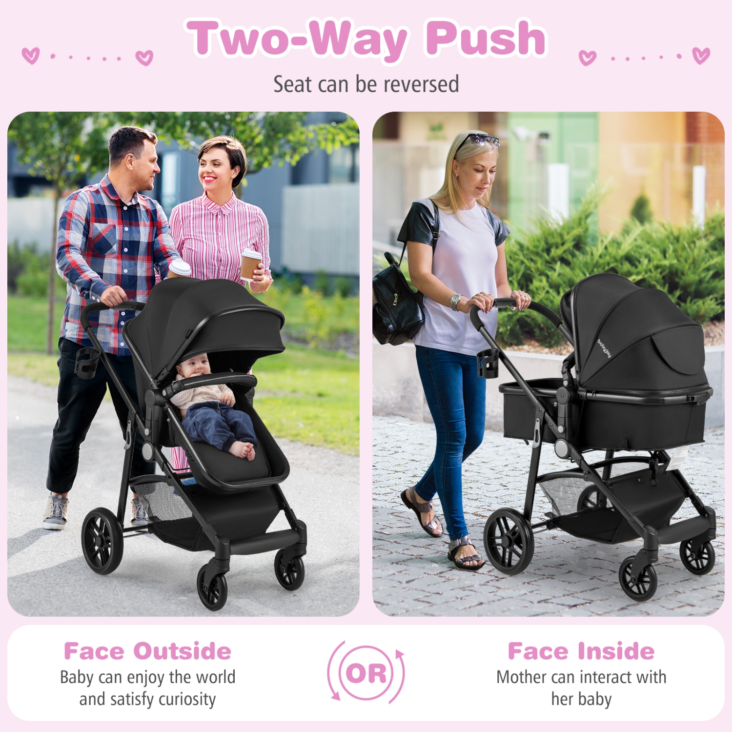 Poussette pliable 2-en-1 pour bébé voyage nouveau-né Buggy poussette poussette pour bébé gris/noir/café/rose de Babyjoy