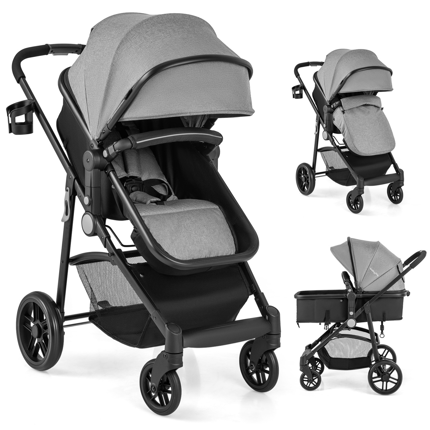 Poussette pliable 2-en-1 pour bébé voyage nouveau-né Buggy poussette poussette pour bébé gris/noir/café/rose de Babyjoy