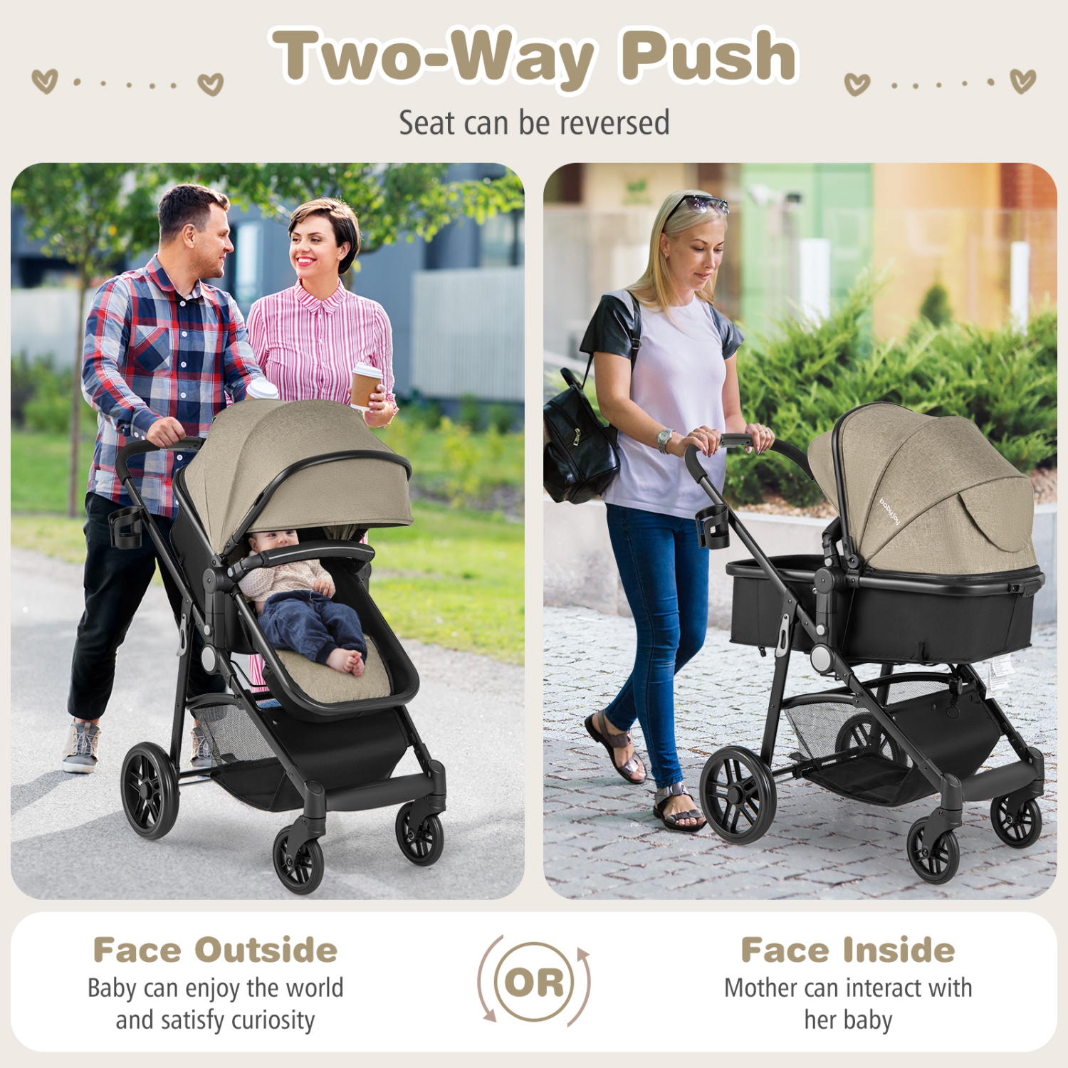 Babyjoy 2 In 1 Foldable Baby Stroller Kids Travel Newborn Infant Buggy Pushchair Gray/Black/Coffee/Pink