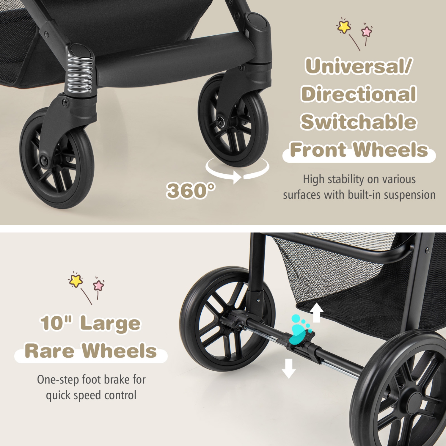 Babyjoy 2 In 1 Foldable Baby Stroller Kids Travel Newborn Infant Buggy Pushchair Gray/Black/Coffee/Pink