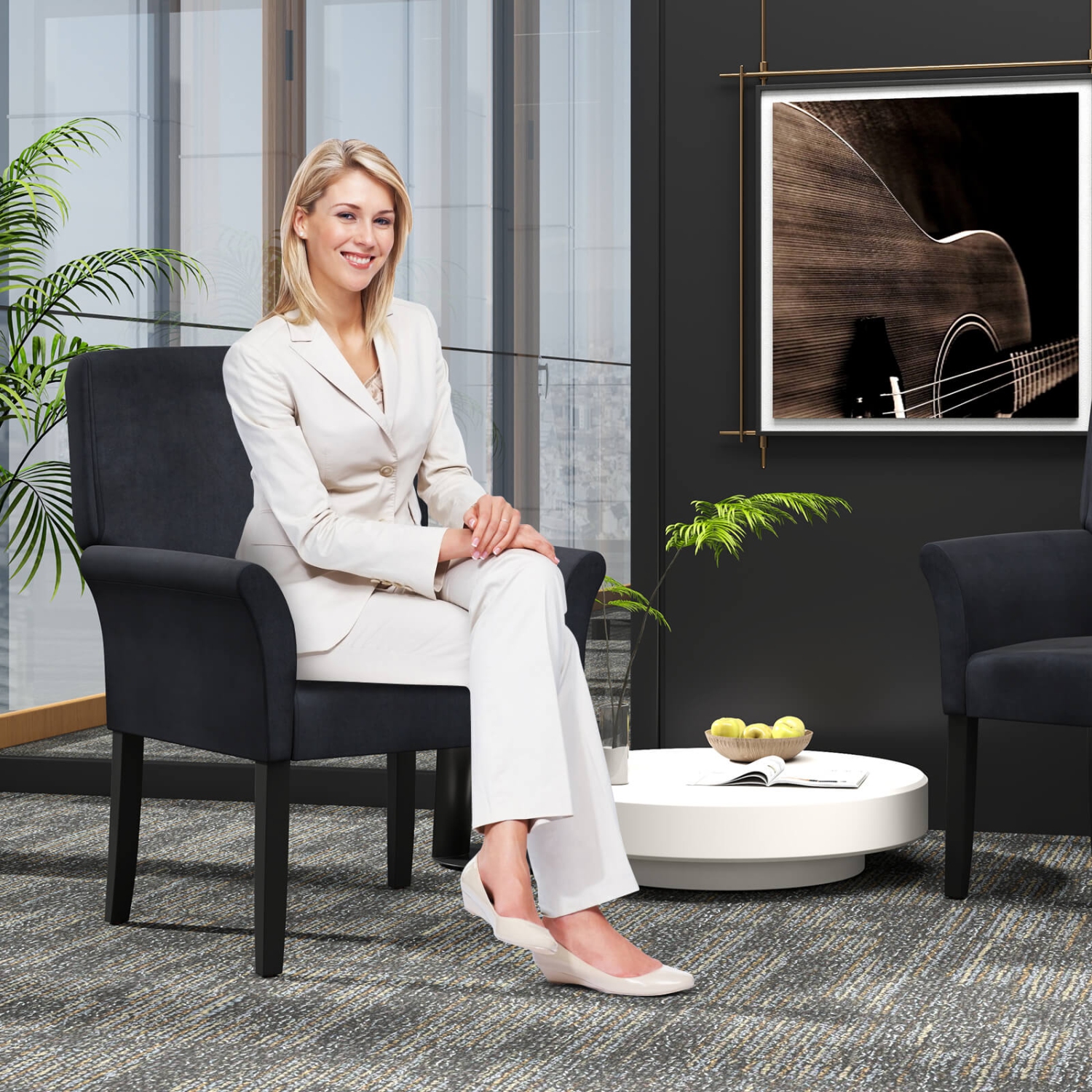 Fauteuil de direction invité de Costway, salle d'attente, fauteuil avec pattes en caoutchouc