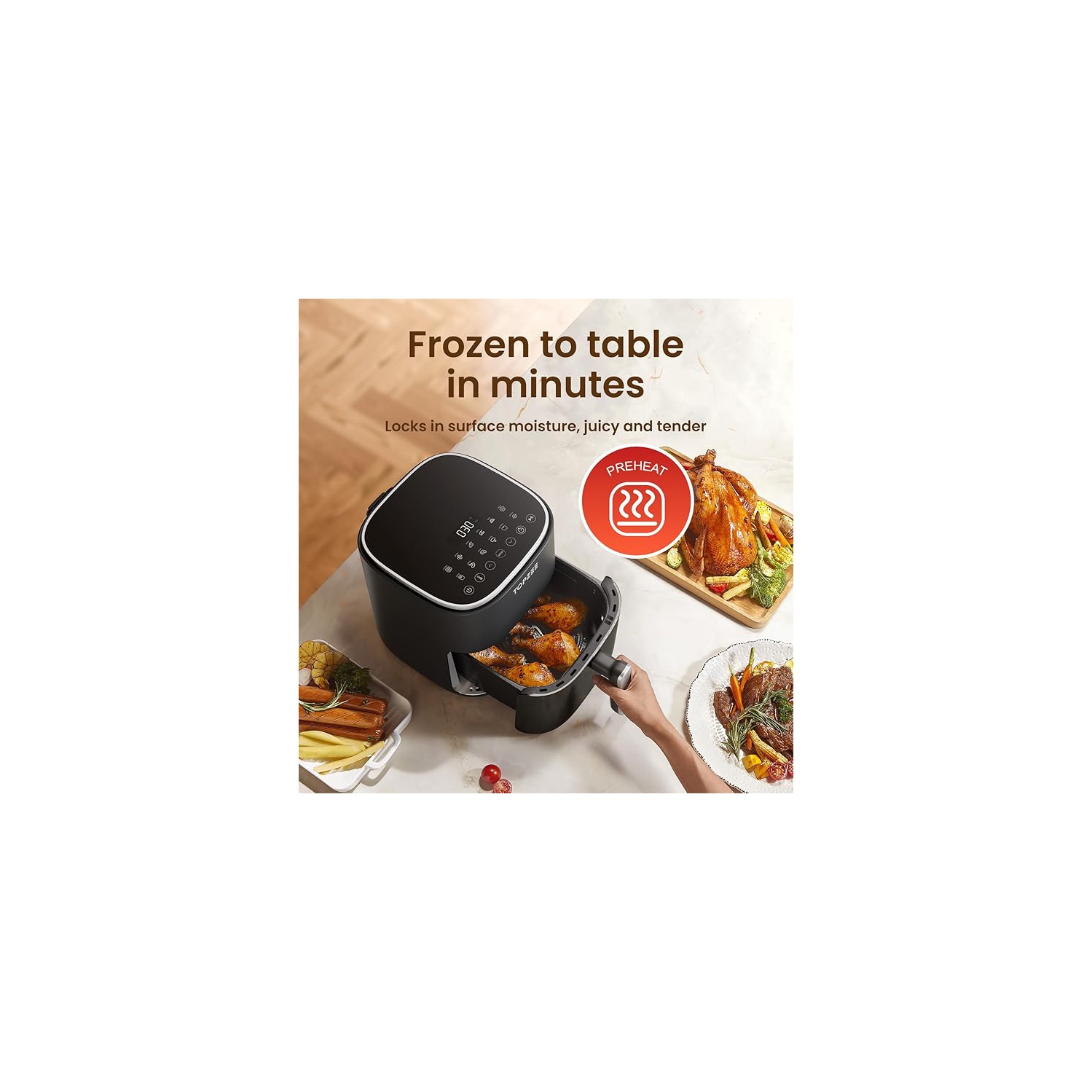 TOPZEE Air Fryer 12-in-1 with 5.5 QT Large Capacity, Compact Air Fryer, 100-400℉ Precise Heat, 360°Hot Air Circulation, 95% Less Oil, Bake, Dry,