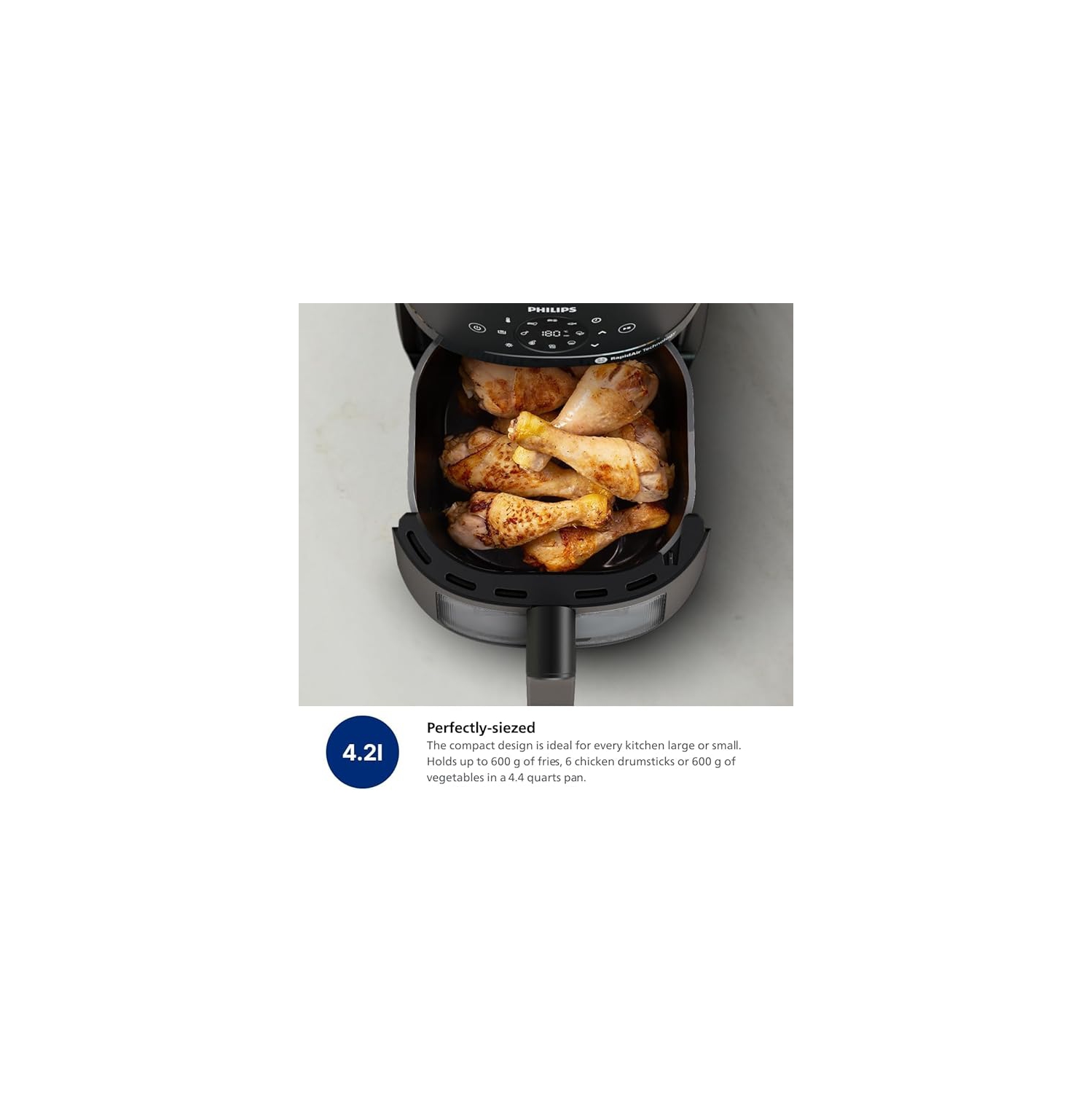 Philips 2000 Series Airfryer - 4.4 qt Pan, 13 Cooking Functions, RapidAir Technology, Healthy Cooking with 90% Less Fat, Efficient & Fast (NA220/00)