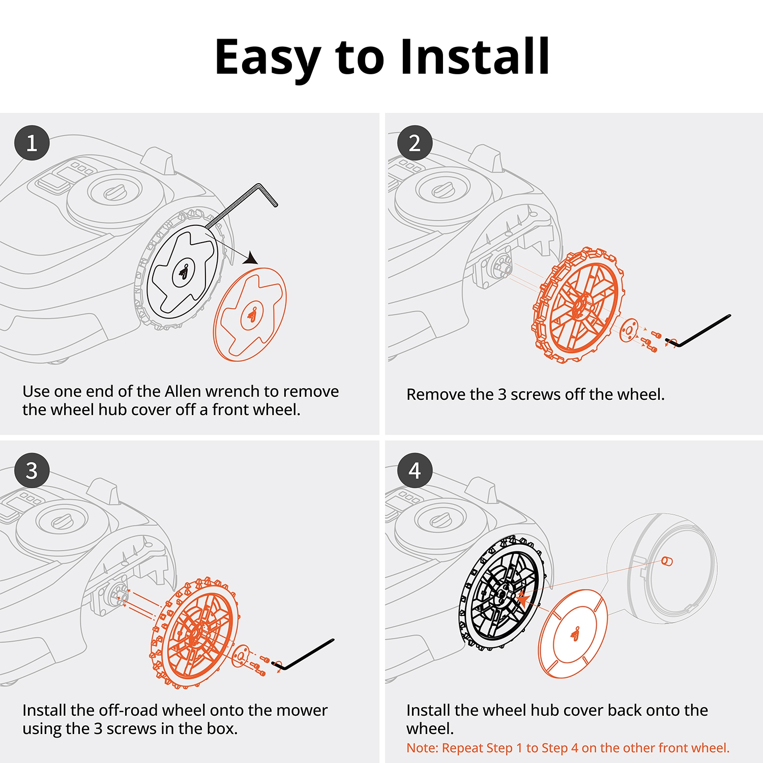 Roues de traction Navimow de Segway, roues tout-terrain, roues découpées, ensemble terrain accidenté, roues robustes pour terrain boueux et pentes