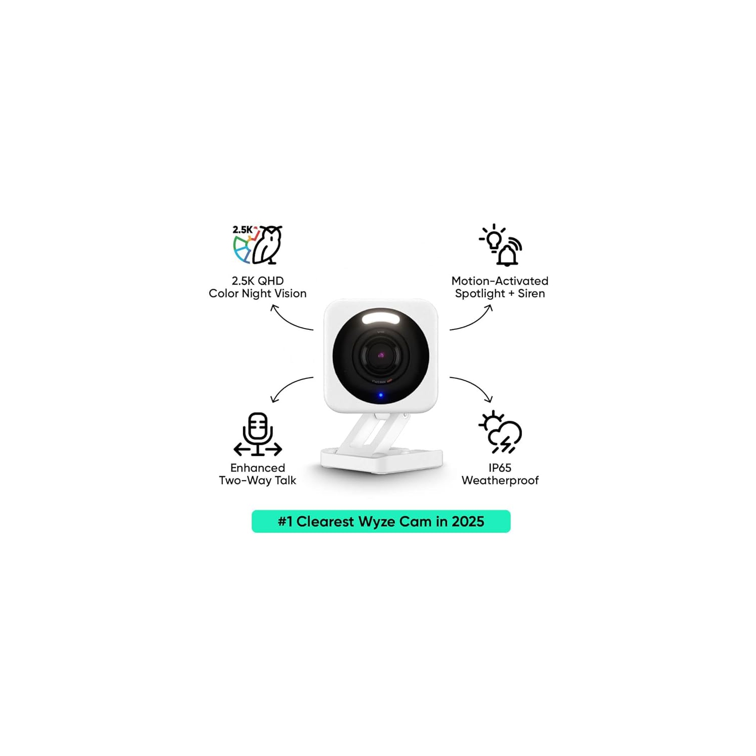 WYZE Cam v4, 2.5K HD WiFi Smart Home Security Camera, Indoor/Outdoor, Pet/Baby Monitor, Motion Activated Spotlight/Siren, Color Night Vision, 2-Way