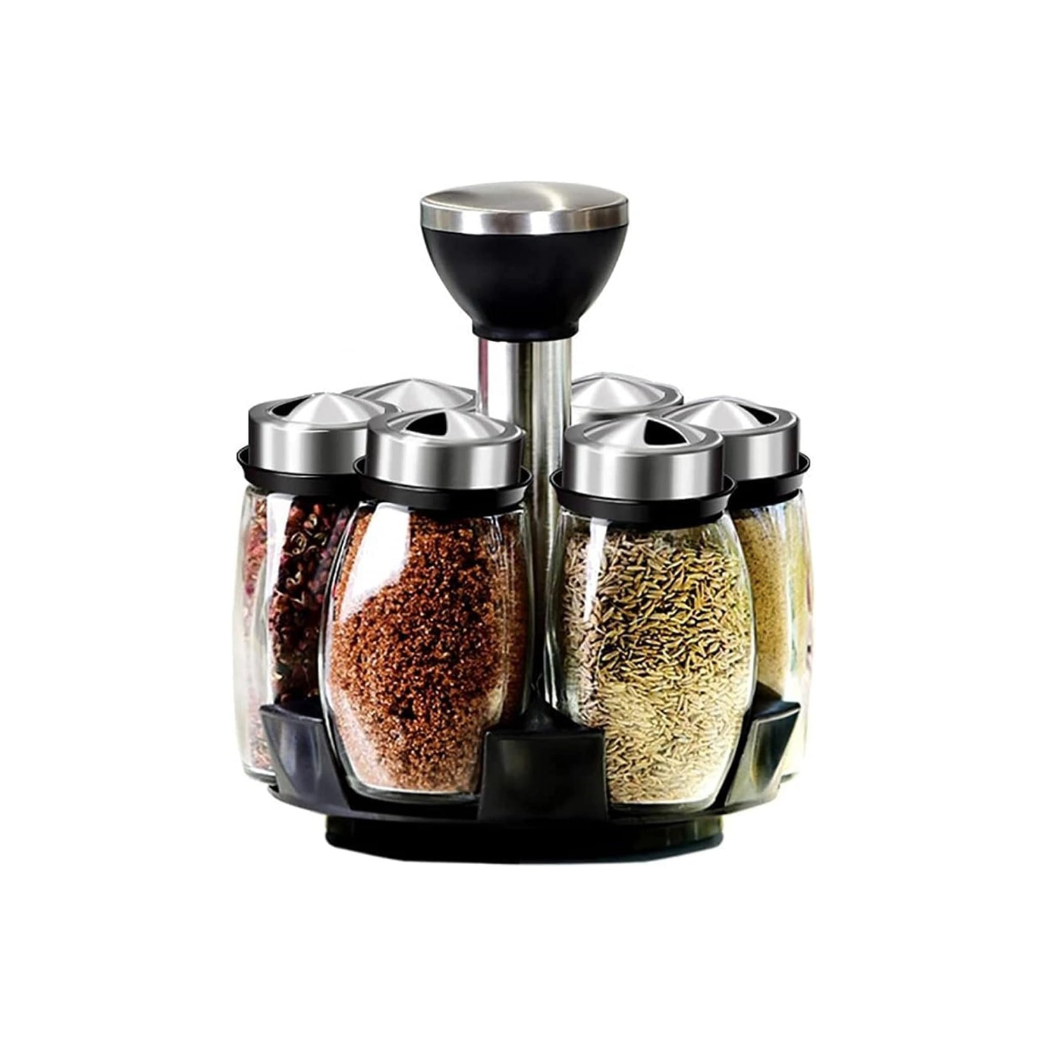 Support à épices AxGear, 6 bouteilles d'assaisonnement, range-tout de comptoir en acier inoxydable rotatif