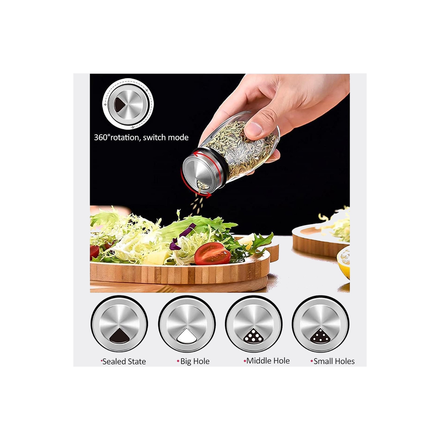 Support à épices AxGear, 6 bouteilles d'assaisonnement, range-tout de comptoir en acier inoxydable rotatif