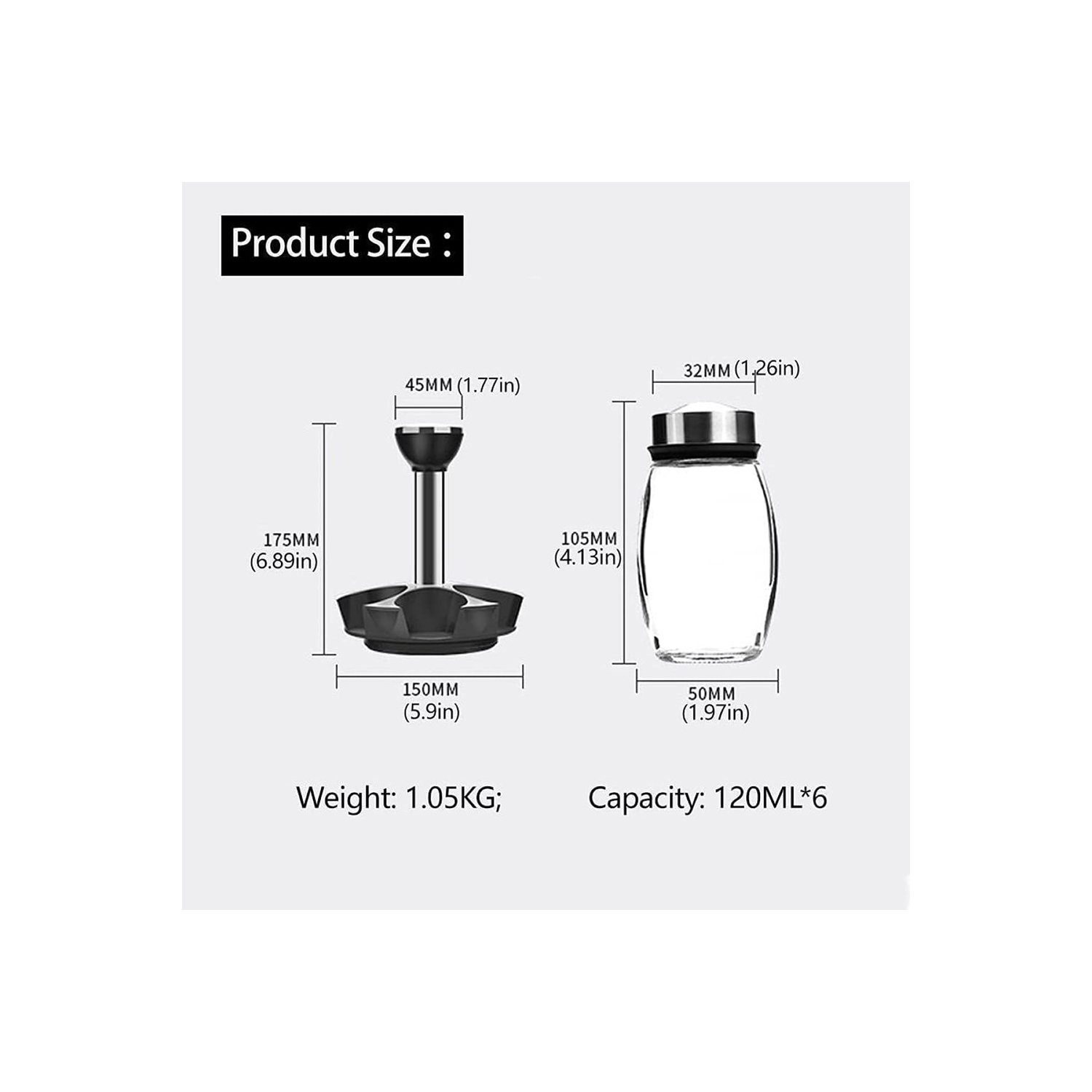 Support à épices AxGear, 6 bouteilles d'assaisonnement, range-tout de comptoir en acier inoxydable rotatif