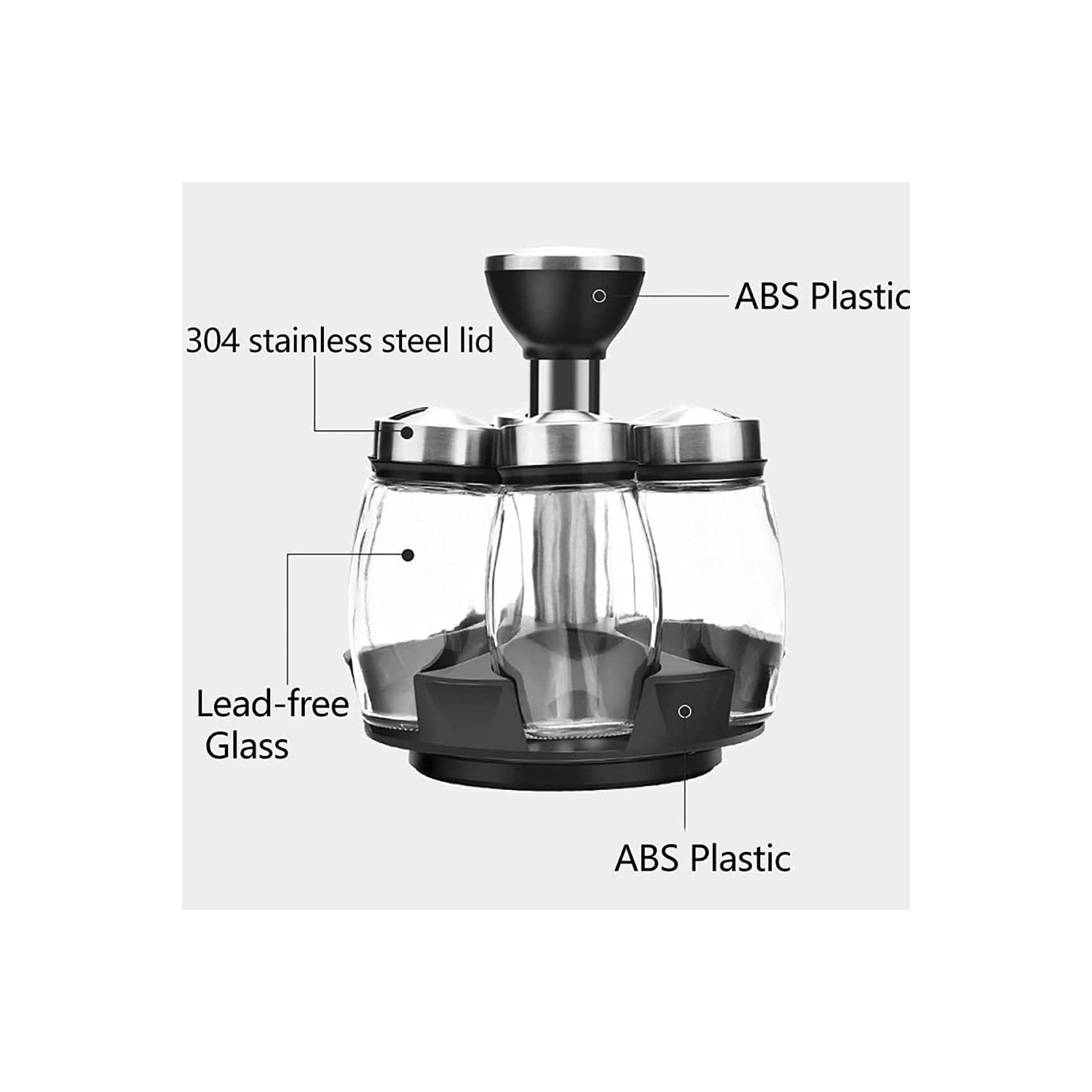 Support à épices AxGear, 6 bouteilles d'assaisonnement, range-tout de comptoir en acier inoxydable rotatif