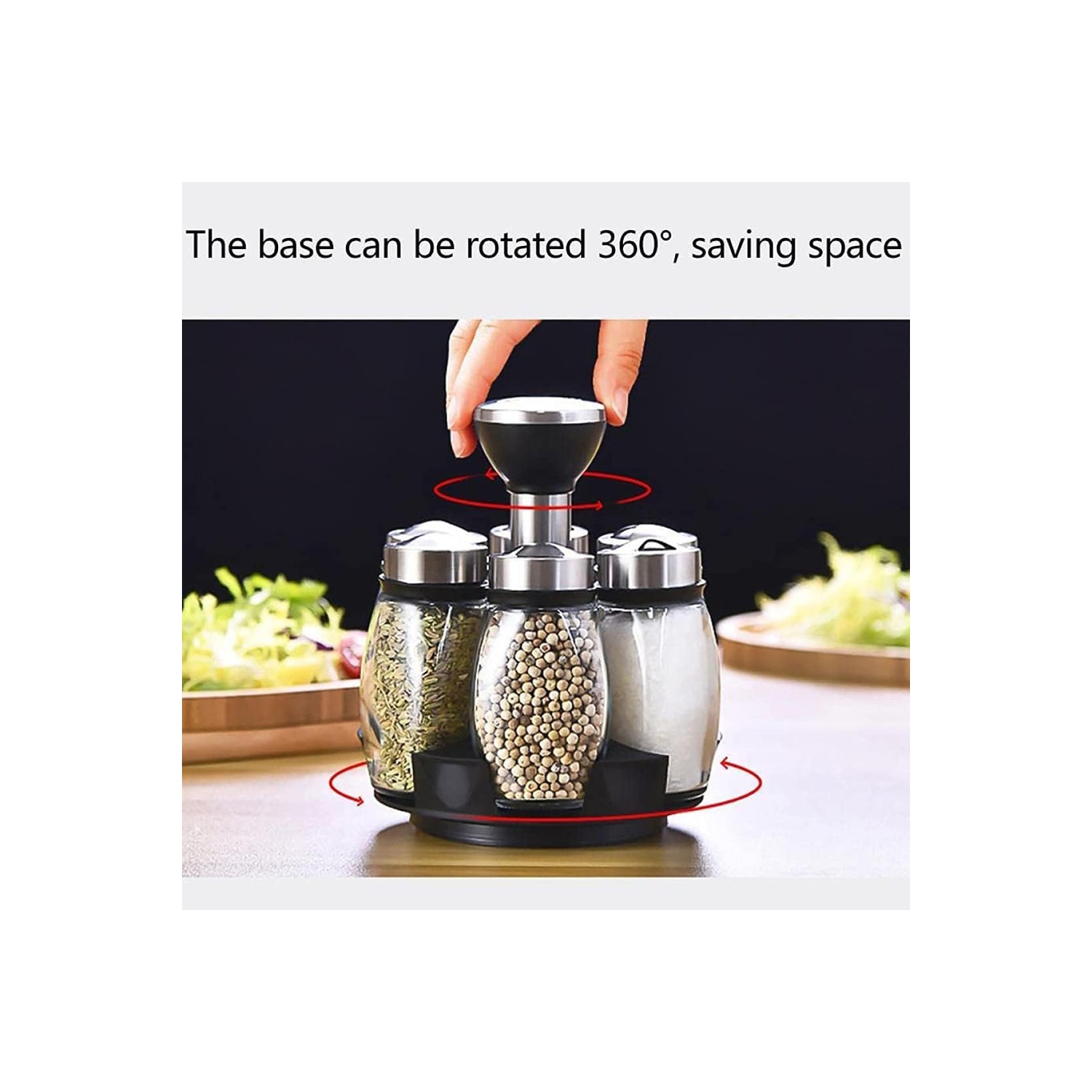 Support à épices AxGear, 6 bouteilles d'assaisonnement, range-tout de comptoir en acier inoxydable rotatif