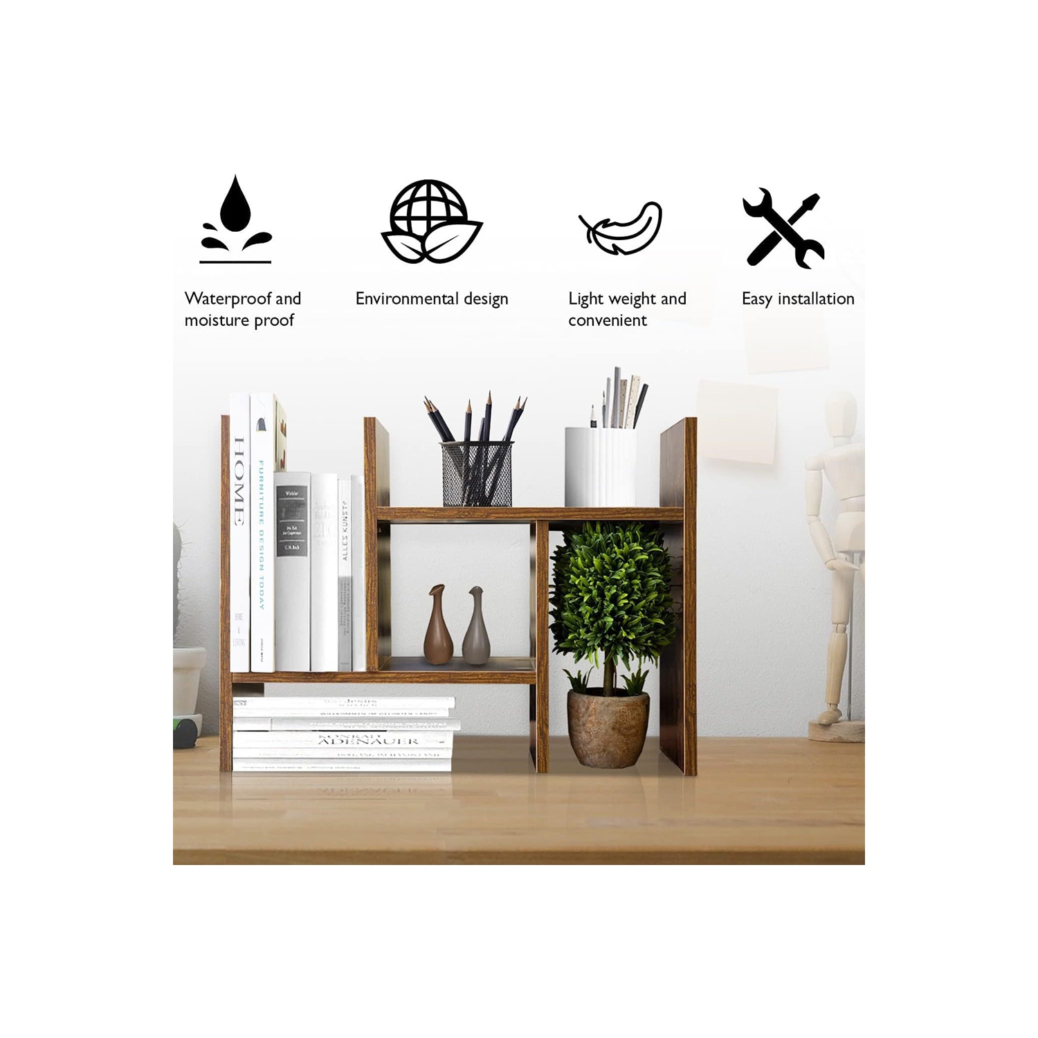 Table bibliothèque ajustable en bois d'AxGear Office Home avec organisateur de bureau