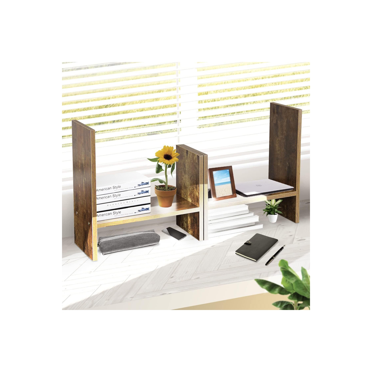 Table bibliothèque ajustable en bois d'AxGear Office Home avec organisateur de bureau