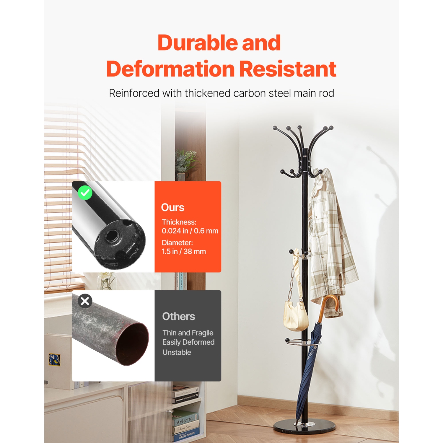 Portemanteau autonome à 14 crochets VEVOR, porte-manteaux en métal avec porte-parapluie, base en marbre stable, portemanteau pour entrée, chambre,