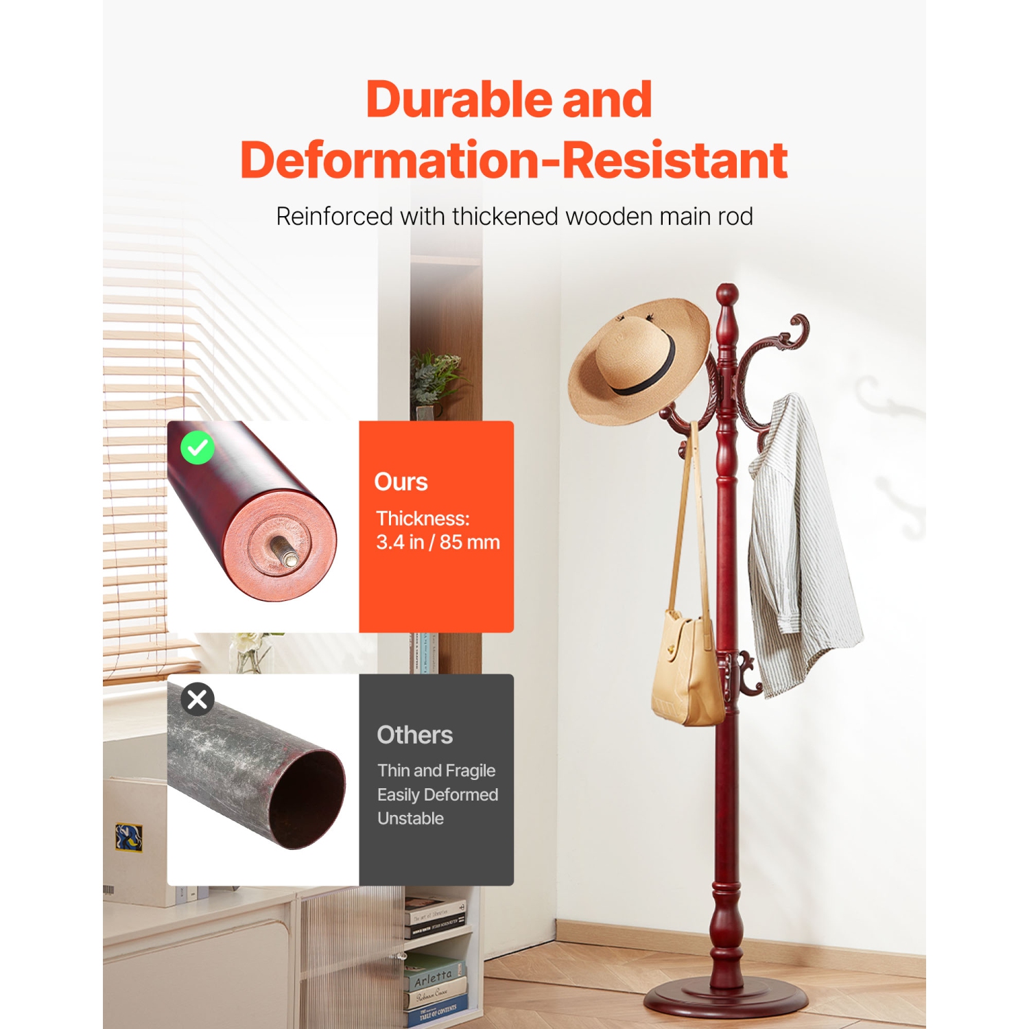 Portemanteau autoportant VEVOR 11 crochets, porte-manteaux en bois avec base lestée, portemanteau autonome pour entrée, chambre, salon, cintre moderne