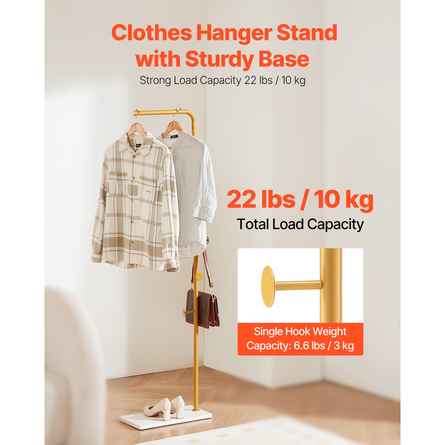 Portemanteau à 3 crochets ronds VEVOR, porte-manteaux autonome avec base en pierre à quartz, portemanteau autonome pour entrée, chambre, salon,