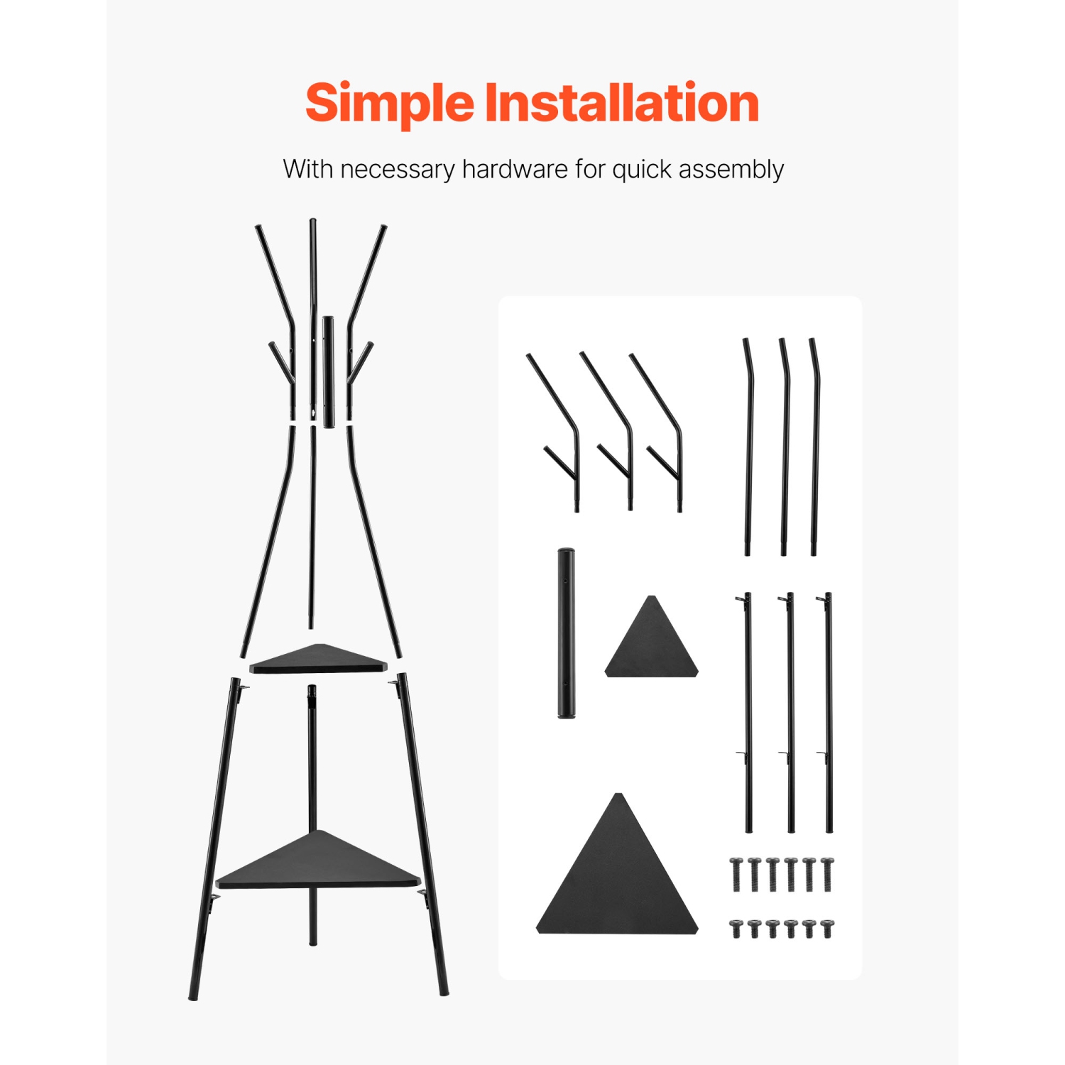 Portemanteau à 6 crochets VEVOR, support à manteaux autonome à 2 tablettes, portemanteau autonome pour entrée, chambre, salon, support à vêtements