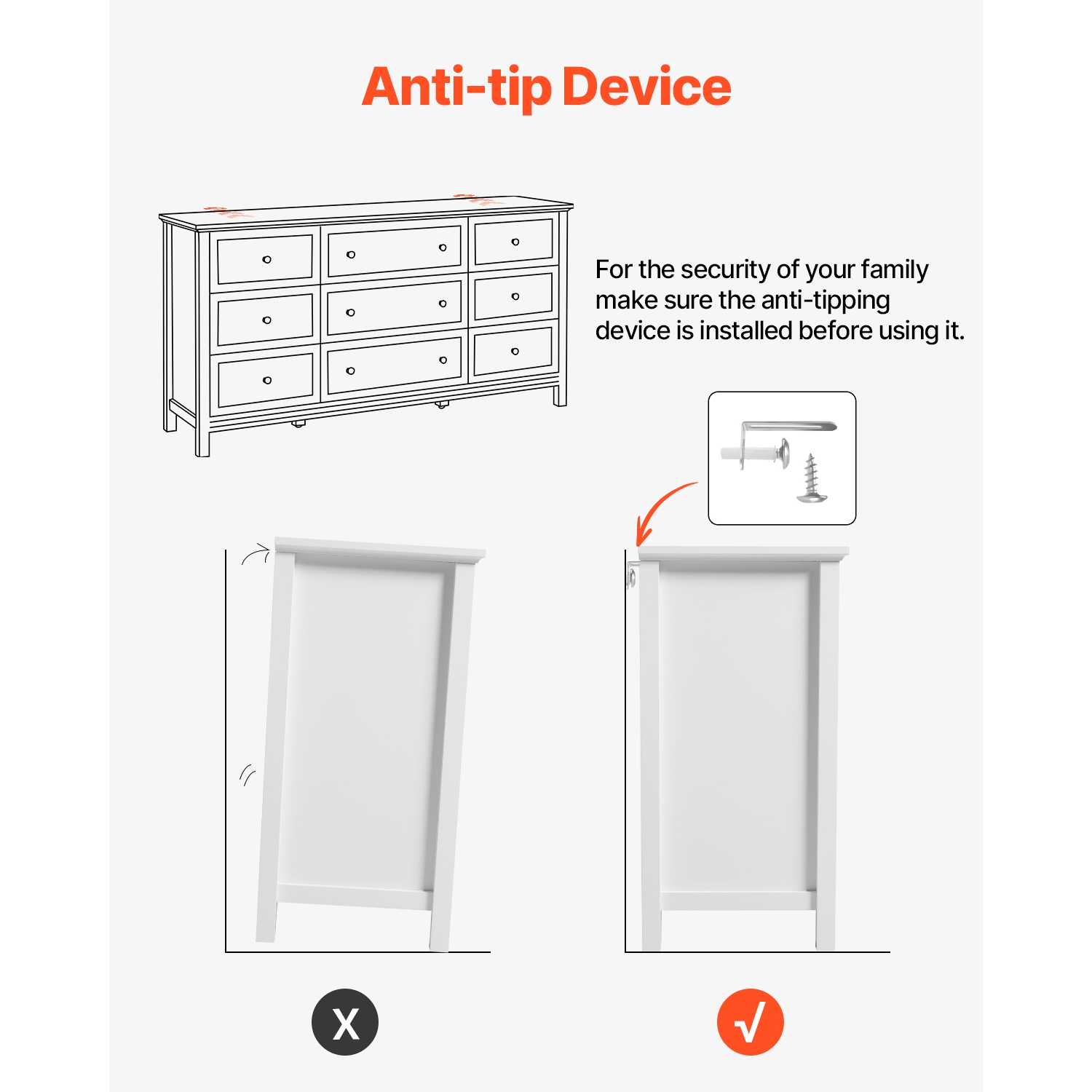 Commode à 9 tiroirs VEVOR, commode en bois avec dispositif coulissant et antibasculement, commode rétro minimaliste, range-tout pour meuble de