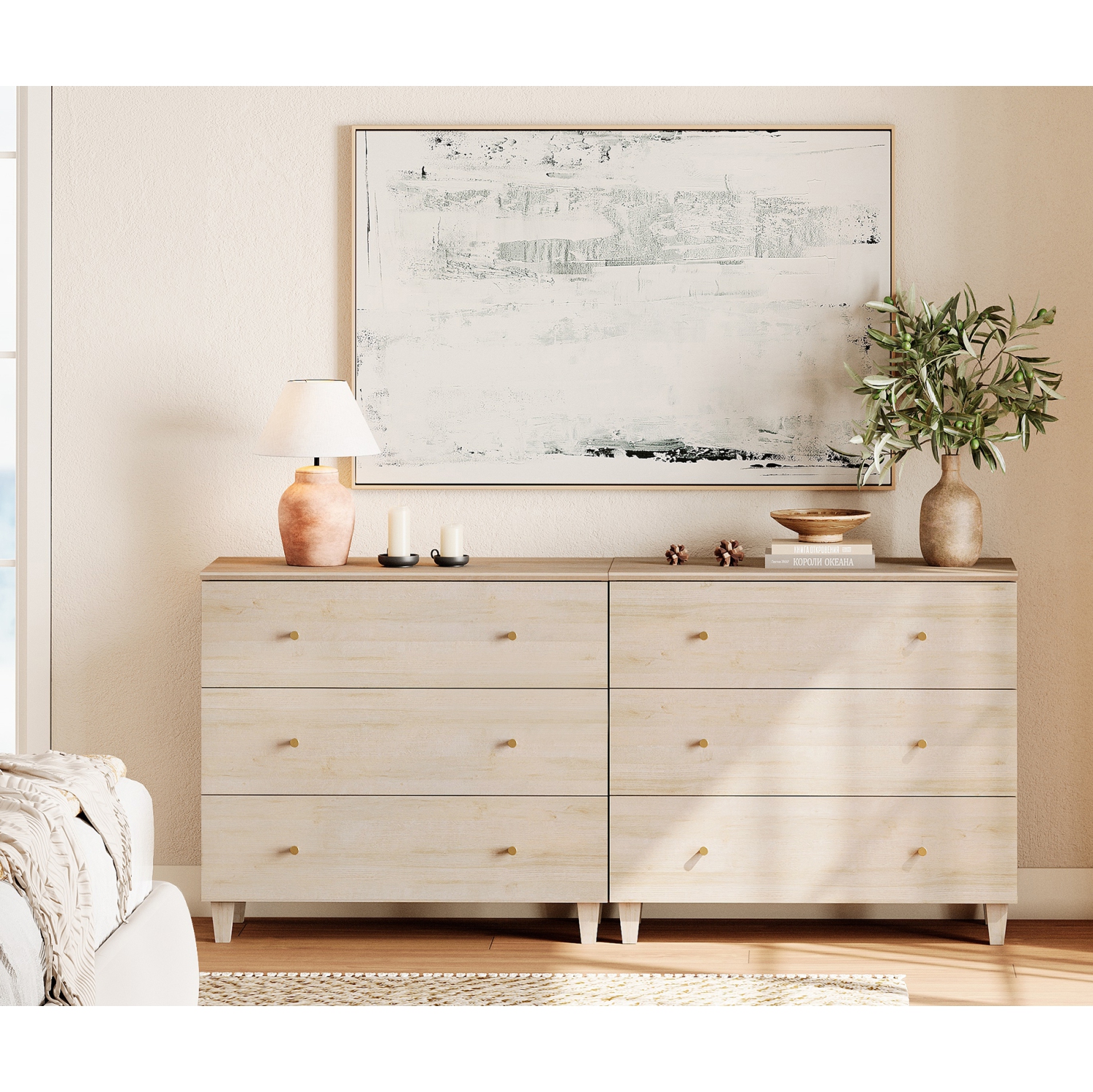 Commode WAMPAT pour chambre à coucher avec 6 tiroirs, commode de rangement large de 70,8&nbsp;po, range-tout moderne pour coffres, commode 2-en-1