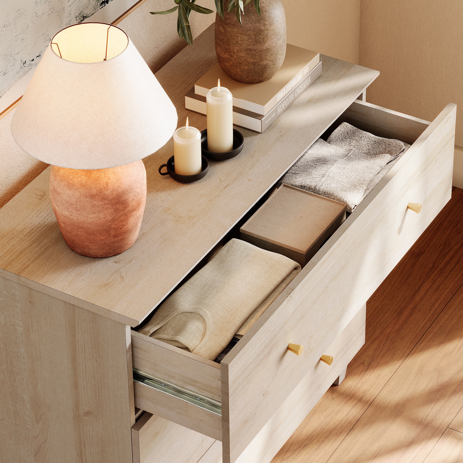 Commode WAMPAT pour chambre à coucher avec 6 tiroirs, commode de rangement large de 70,8&nbsp;po, range-tout moderne pour coffres, commode 2-en-1