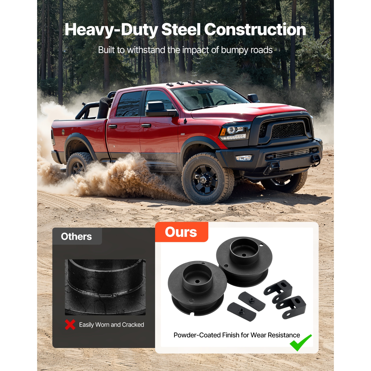 VEVOR 2.5 Inch Front Leveling Lift Kit for 2014-2023 Dodge Ram 2500 4WD, 2013-2023 Ram 3500 4WD, Chassis Level Kit with Coil Spring Spacers & Shock