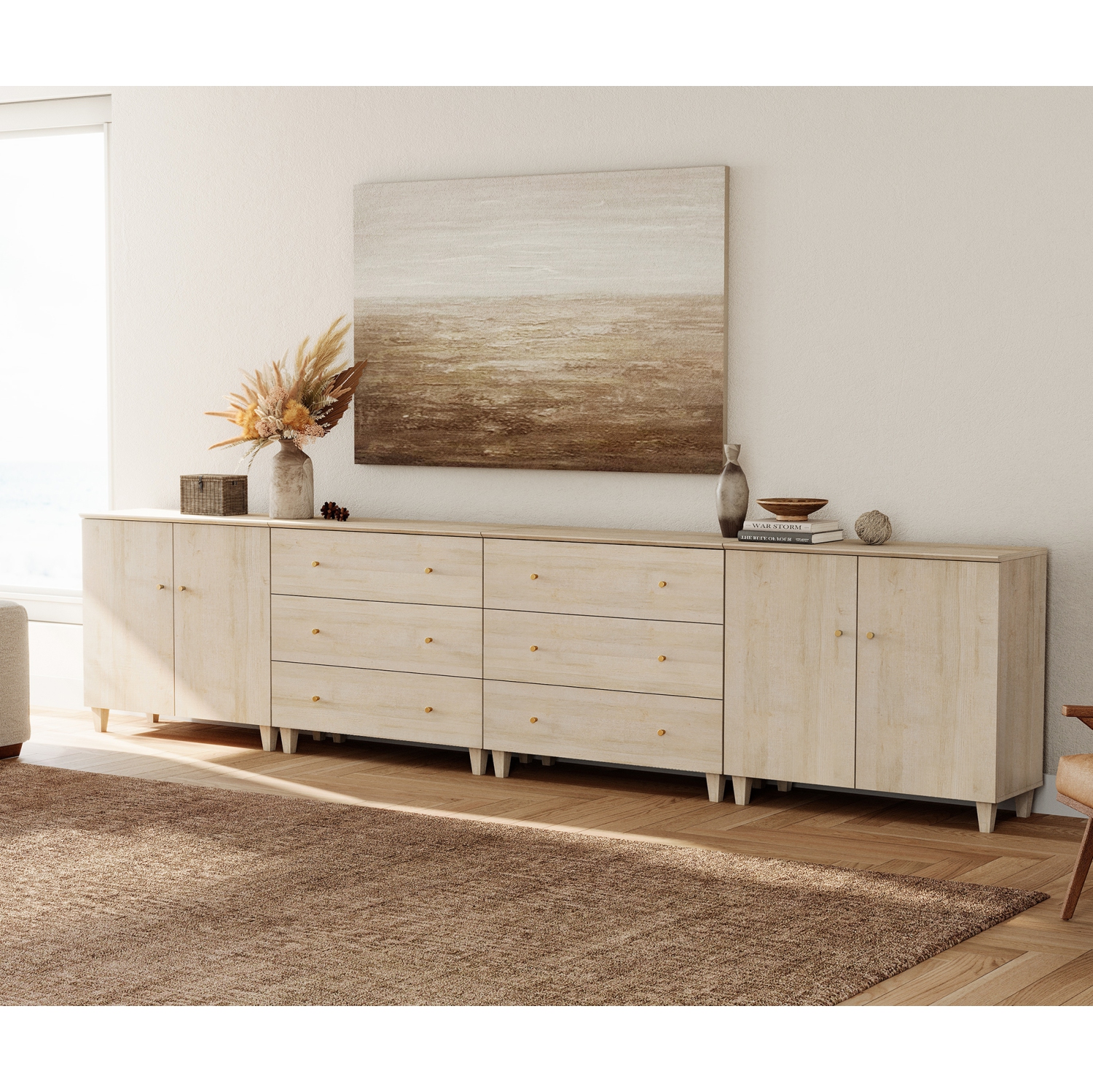 WAMPAT TV Standh for 110+ Inch TVs, 4-in-1 Modern Entertainment Center with 4 Doors and 6 Drawers, 142" Media Console Table with Compartments for