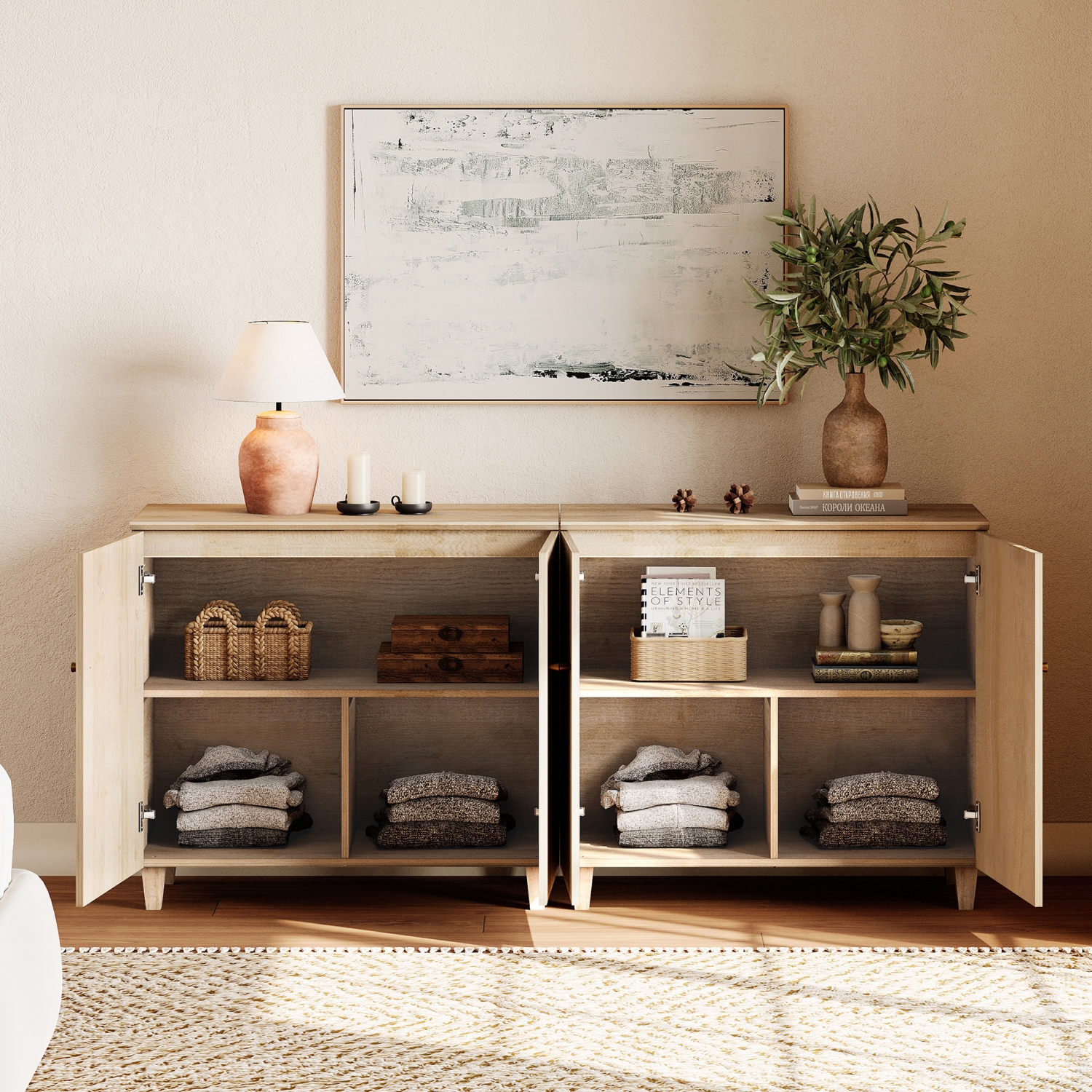 WAMPAT TV Standh for 110+ Inch TVs, 4-in-1 Modern Entertainment Center with 4 Doors and 6 Drawers, 142" Media Console Table with Compartments for