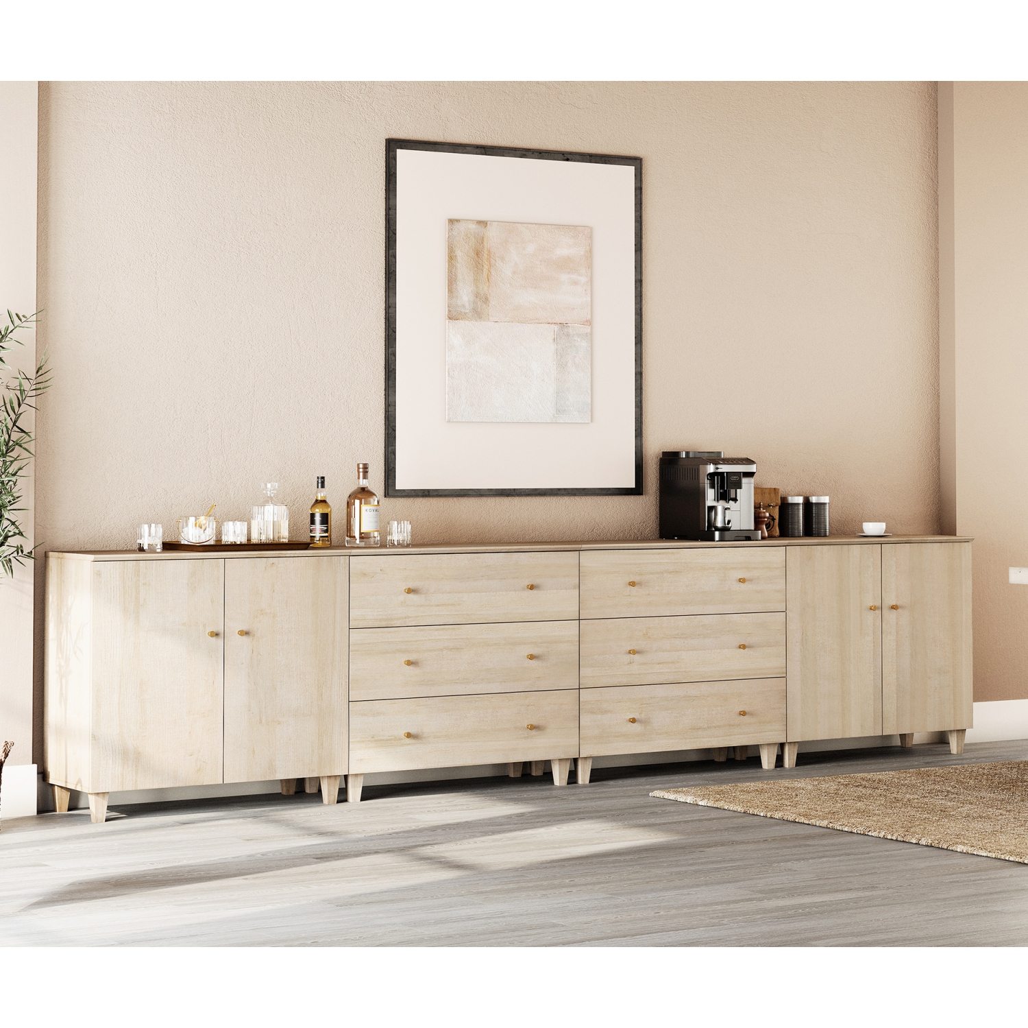 WAMPAT TV Standh for 110+ Inch TVs, 4-in-1 Modern Entertainment Center with 4 Doors and 6 Drawers, 142" Media Console Table with Compartments for