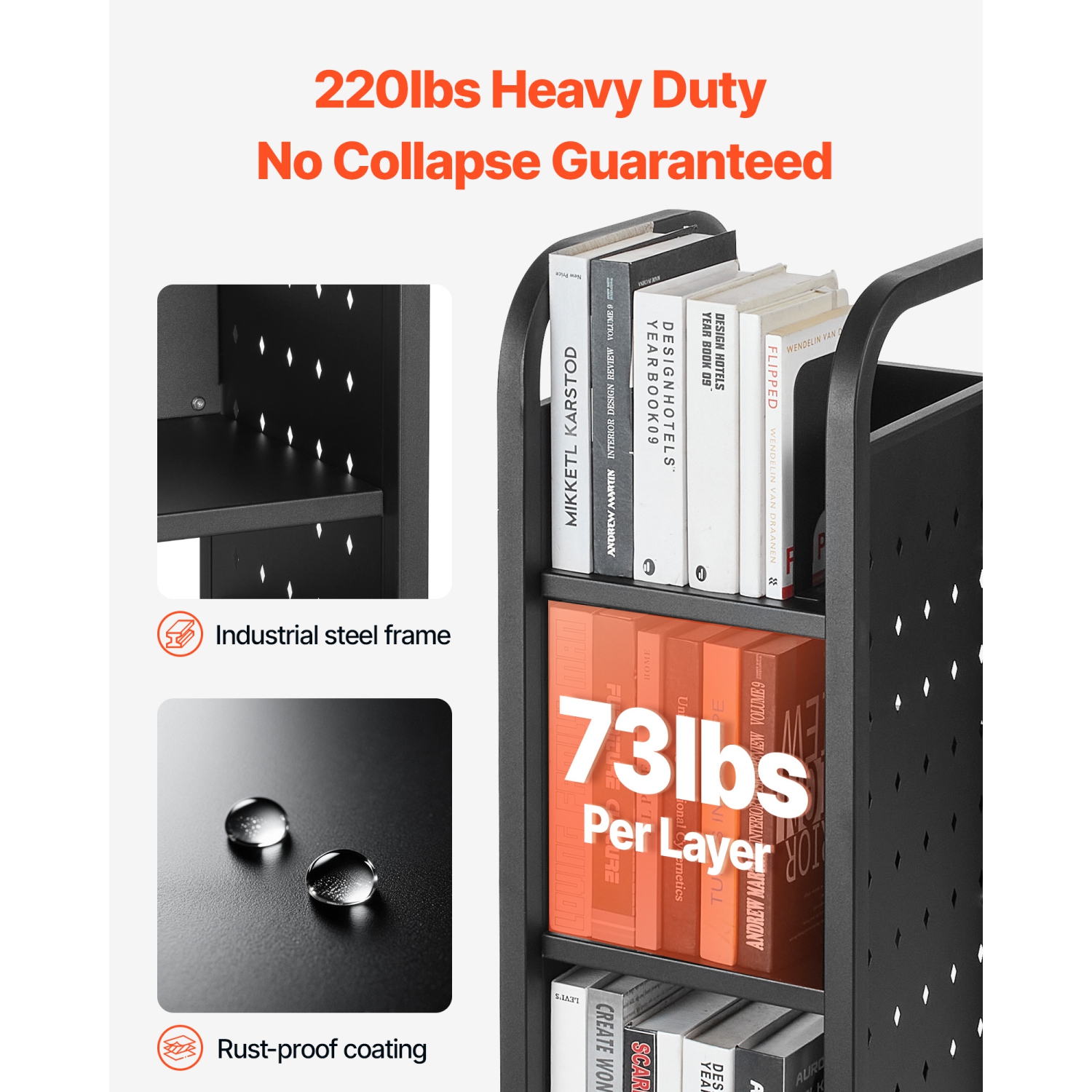 Chariot à livres à roulettes pour bibliothèque VEVOR 220&nbsp;lb, chariot de bibliothèque 12,6 x 13,8 x 36,8&nbsp;po, tablettes en L à un côté avec