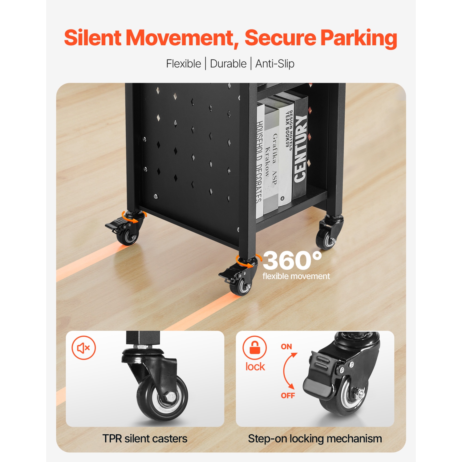 Chariot à livres à roulettes pour bibliothèque VEVOR 220&nbsp;lb, chariot de bibliothèque 12,6 x 13,8 x 36,8&nbsp;po, tablettes en L à un côté avec