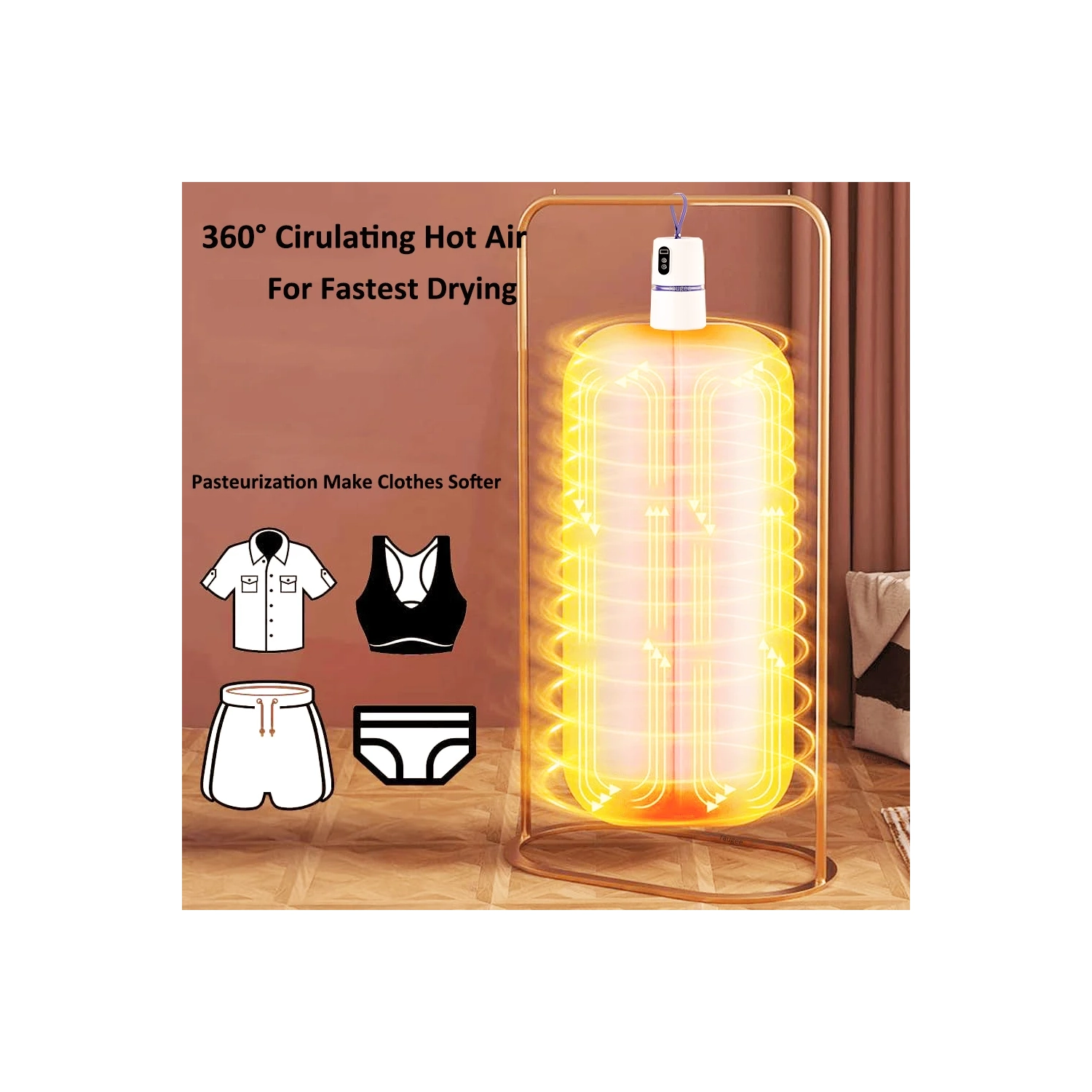 Souffleuse à air pliante Sèche-linge 8 engrenages à minuterie avec circulation de chauffage à 360° pour l'utilisation dans une résidence